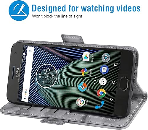 Miniatura 3 de Asuwish Funda compatible con Moto G5 Plus y protector de pantalla de vidrio templado, con ranura para tarjetero, soporte para tarjetas, función