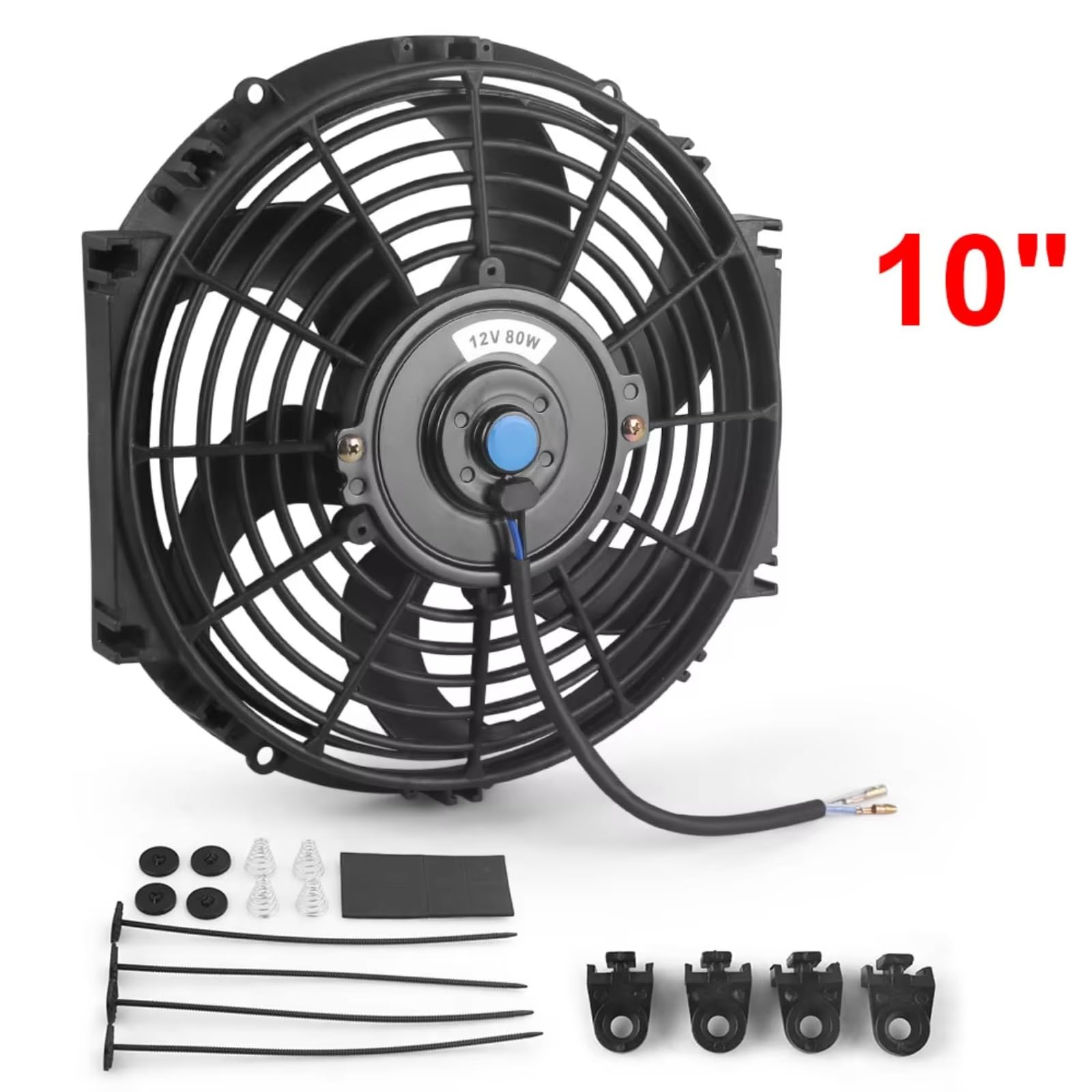 Ventilador Refrigeración Motor Universal 10 Pulgadas 12V 80W 2100RPM Ventilador Refrigeración Motor Principal Ventilador Refrigeración Radiador Electrónico Cuchillas Kit Montaje Frío Eléctrico