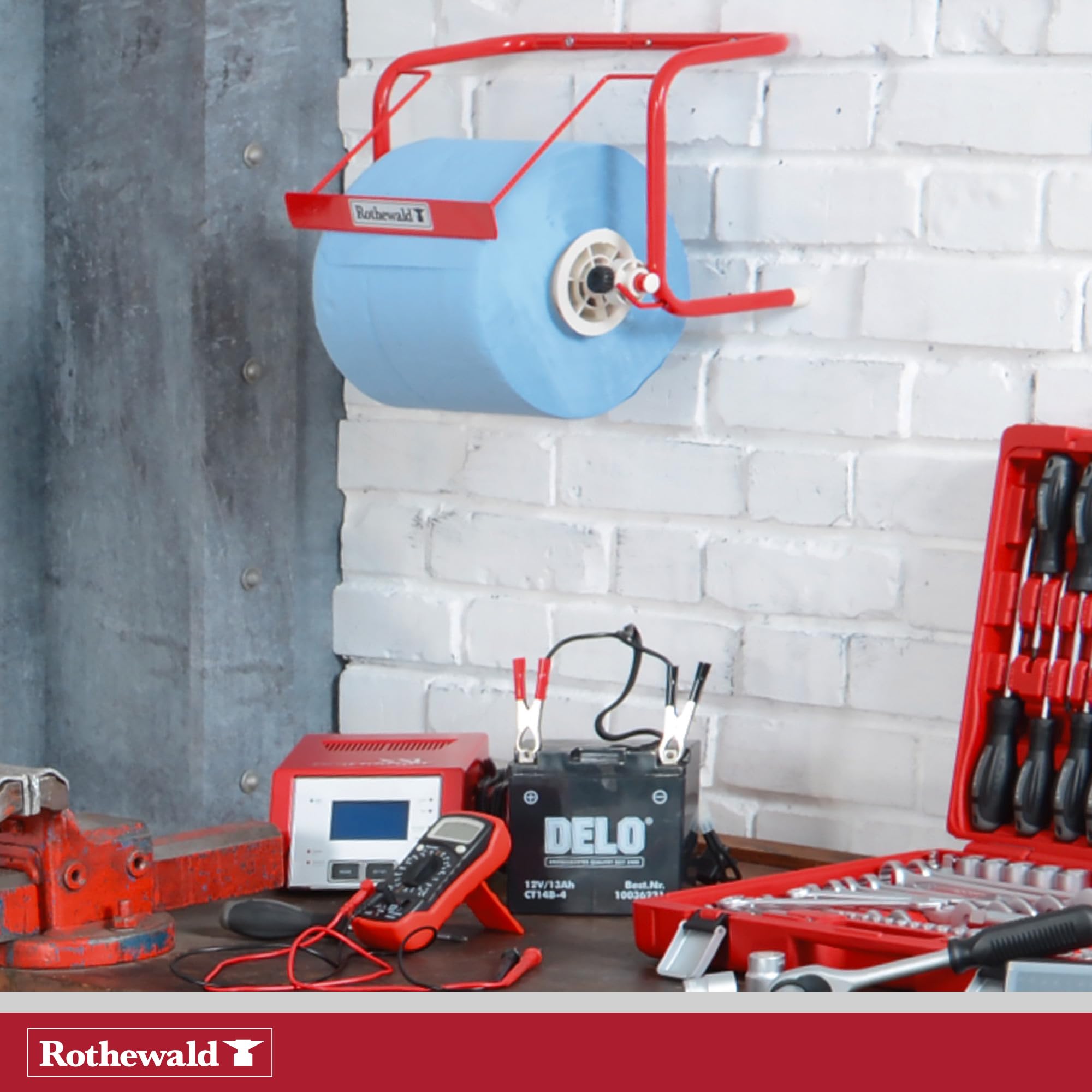 Porta Rotolo Carta Da Parate In Acciaio - Dispenser Per Garage, Officina, Colore Blu E Nero - Foto 3