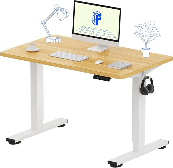 FLEXISPOT EN1 One-Piece Standing Desk 40 x 24 Inches Height Adjustable Desk Electric Sit Stand Up Desk Home Office Desks Computer Workstation (White Frame + Maple Desktop)