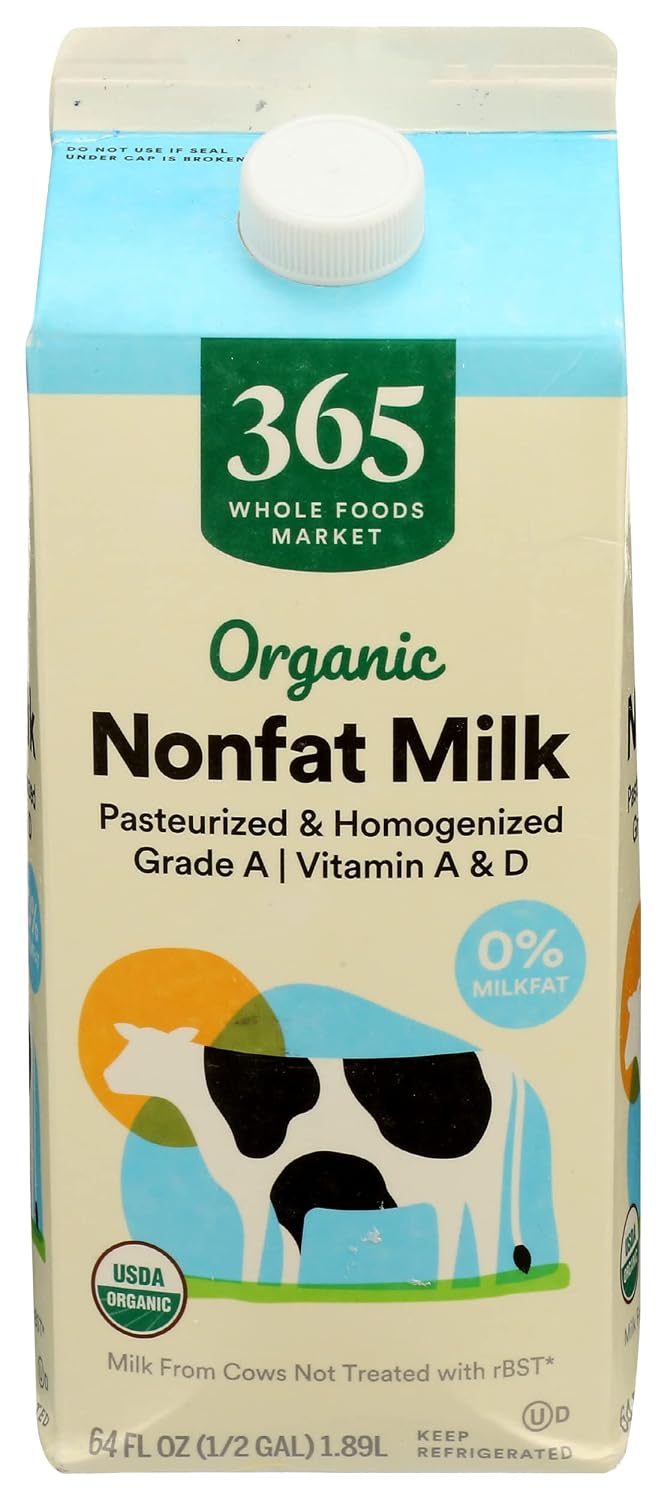365 by Whole Foods Market, Milk Fat Free Organic Homogenized, 64 Fl Oz (Packaging May Vary)