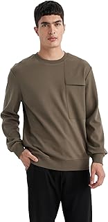 سويت شيرت بقصة عادية ورقبة دائرية ضيقة وأكمام طويلة للرجال من ديفاكتو، B6495AX