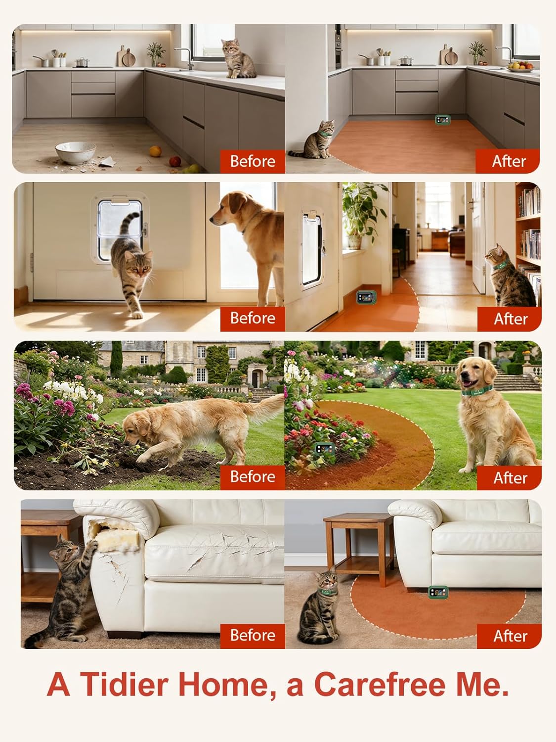 MIMOFPET Wireless Pet Barrier for Cats Dogs - Outdoor Indoor Barrier Waterproof with Adjustable Safe Static Intensity,Adjustable Range up to 16.4 ft, Rechargeable Color Display Barrier System-Green