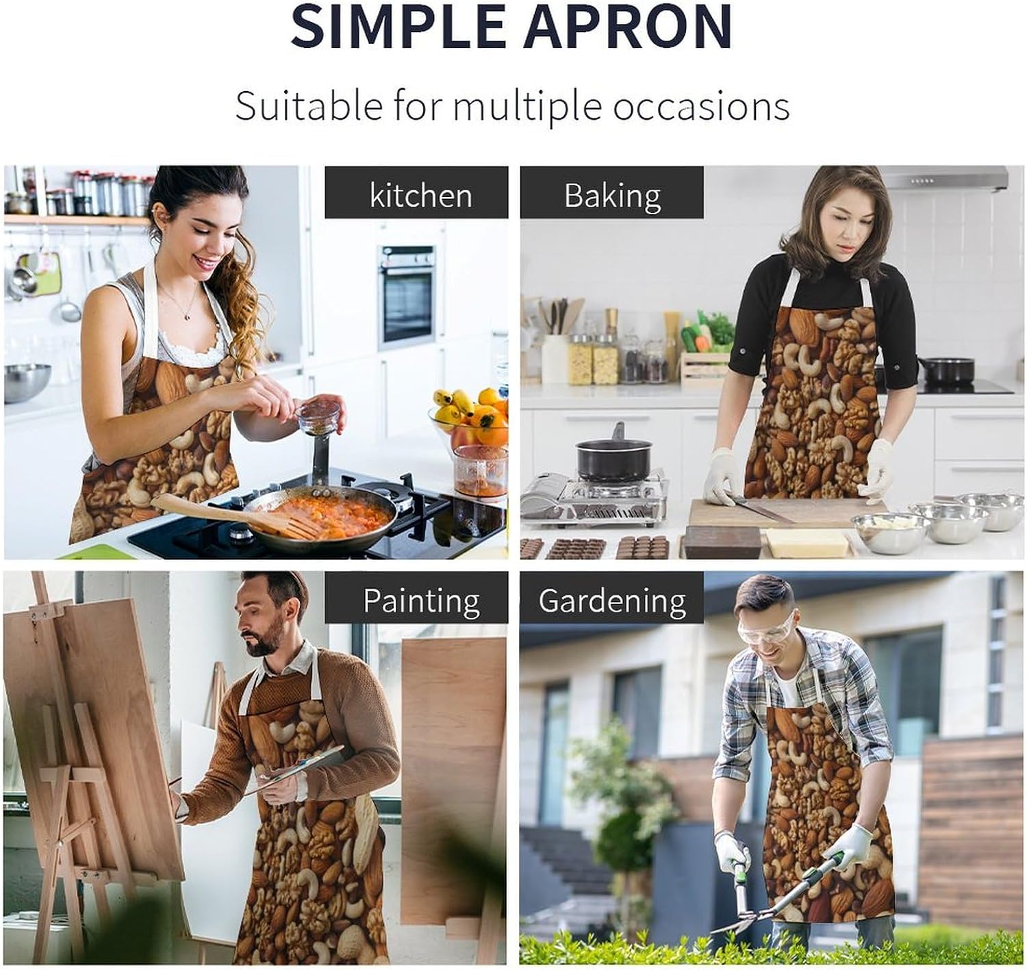 Mixed Nuts Walnuts And Cashews Kitchen Apron with Adjustable Neck Strap Waterproof for Cooking Baking Drawing