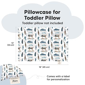 KeaBabies Toddler Pillowcase 13x18 - Organic Cotton Toddler Pillowcase for Kids, Boys, Girls, Soft & Durable Cotton Cover for Miniature Sleepy Pillows, Cute Colors, Pillow Sold Separately (Vroom)