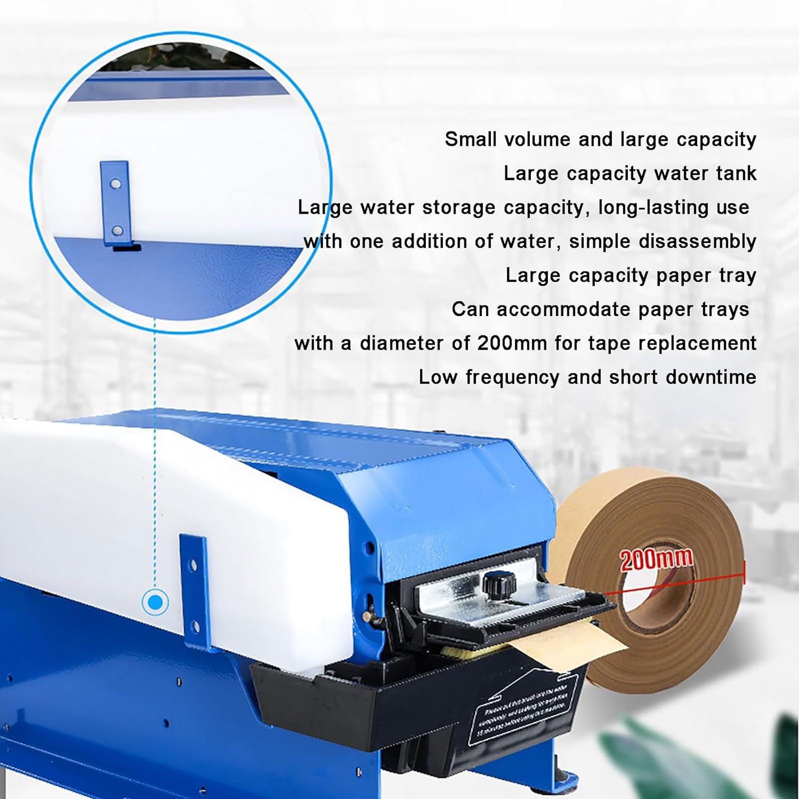 Dispenser di nastro attivato dall'acqua, macchina semiautomatica per tagliare nastro kraft, con lunghezza e larghezza di taglio regolabili, manico per risparmiare manodopera per ufficio e imballaggio