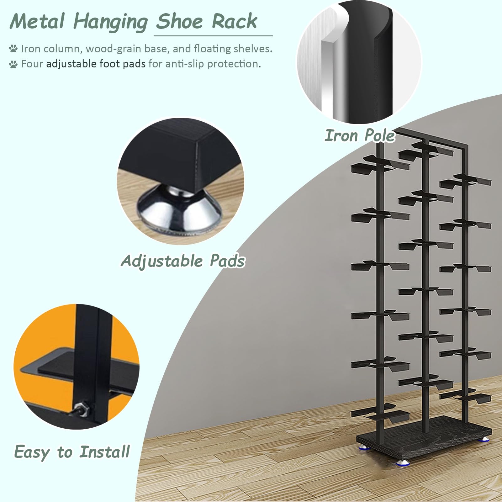 UrbanUp Espositore Scarpe Grande Espositore per Scarpe, Portascarpe Salvaspazio per Spazio di Lavoro, Scaffali Sospesi per L'ingresso di Un Negozio di Articoli per la Casa(White+wood B,L)