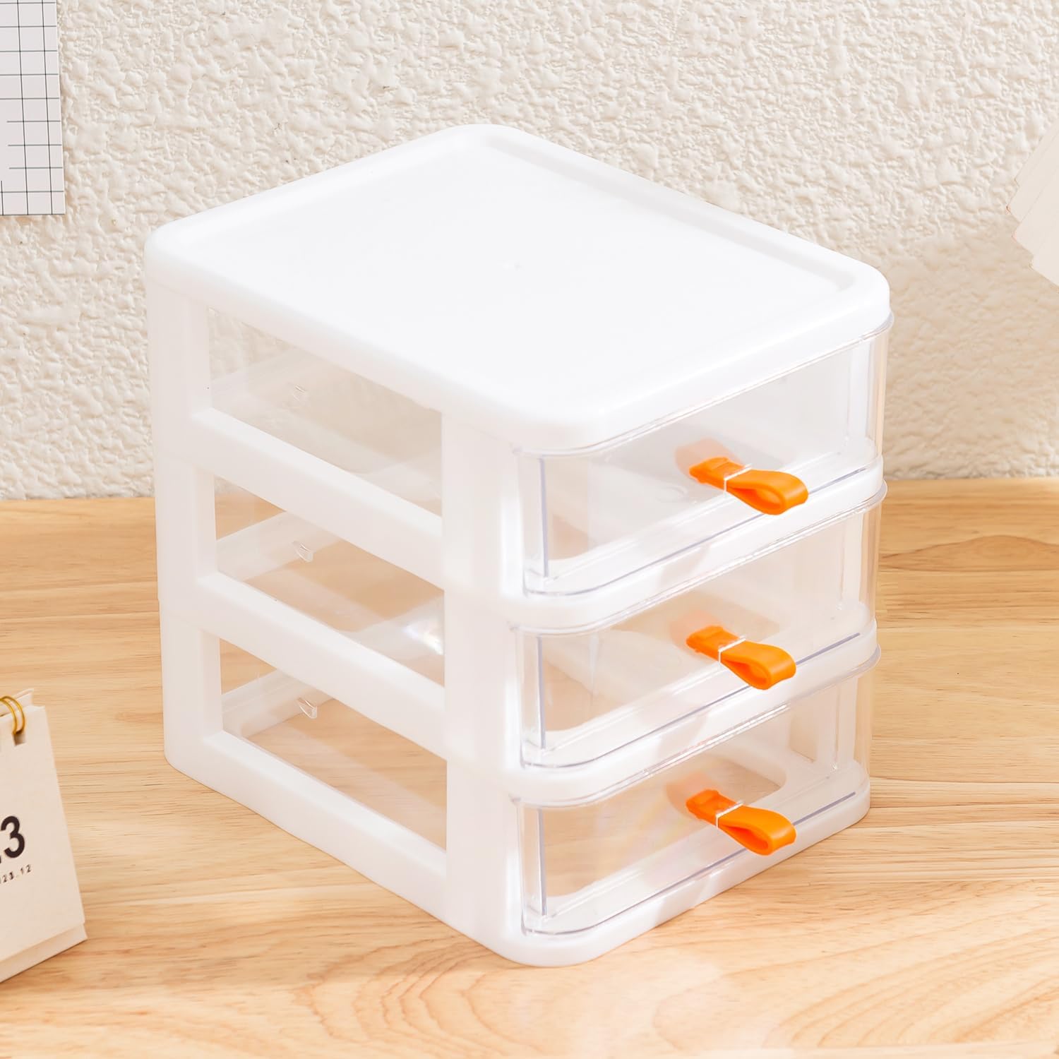 Gagee 3 Drawer Mini Desktop Unit, Clear/White Frame | Plastic Dressers with Drawers, For Arts and Crafts, Small Tools Storage, Sewing Accessories, Stationary and Hardware
