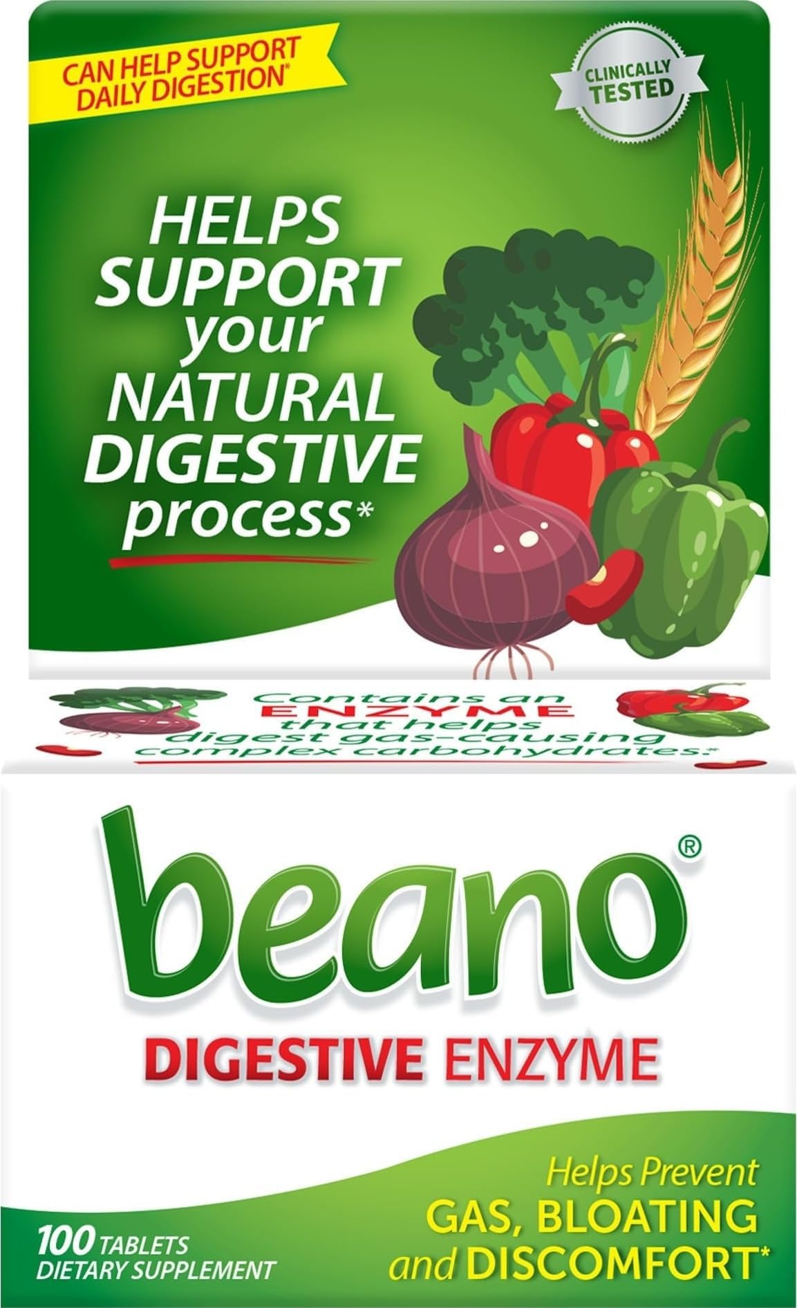 Beano Digestive Enzyme, Helps Prevent Gas & Bloating, 100 Tablets