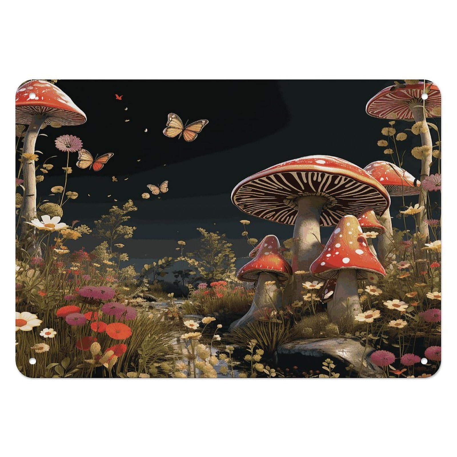 Fodpand Style Fairy Tale Mushrooms Retro Vintage Metal Tin Sign,Wall Art Decor Garden Plaque Poster For Bedrooms Yard Bars Pubs Patios Porches 7.9X5.5 Inch