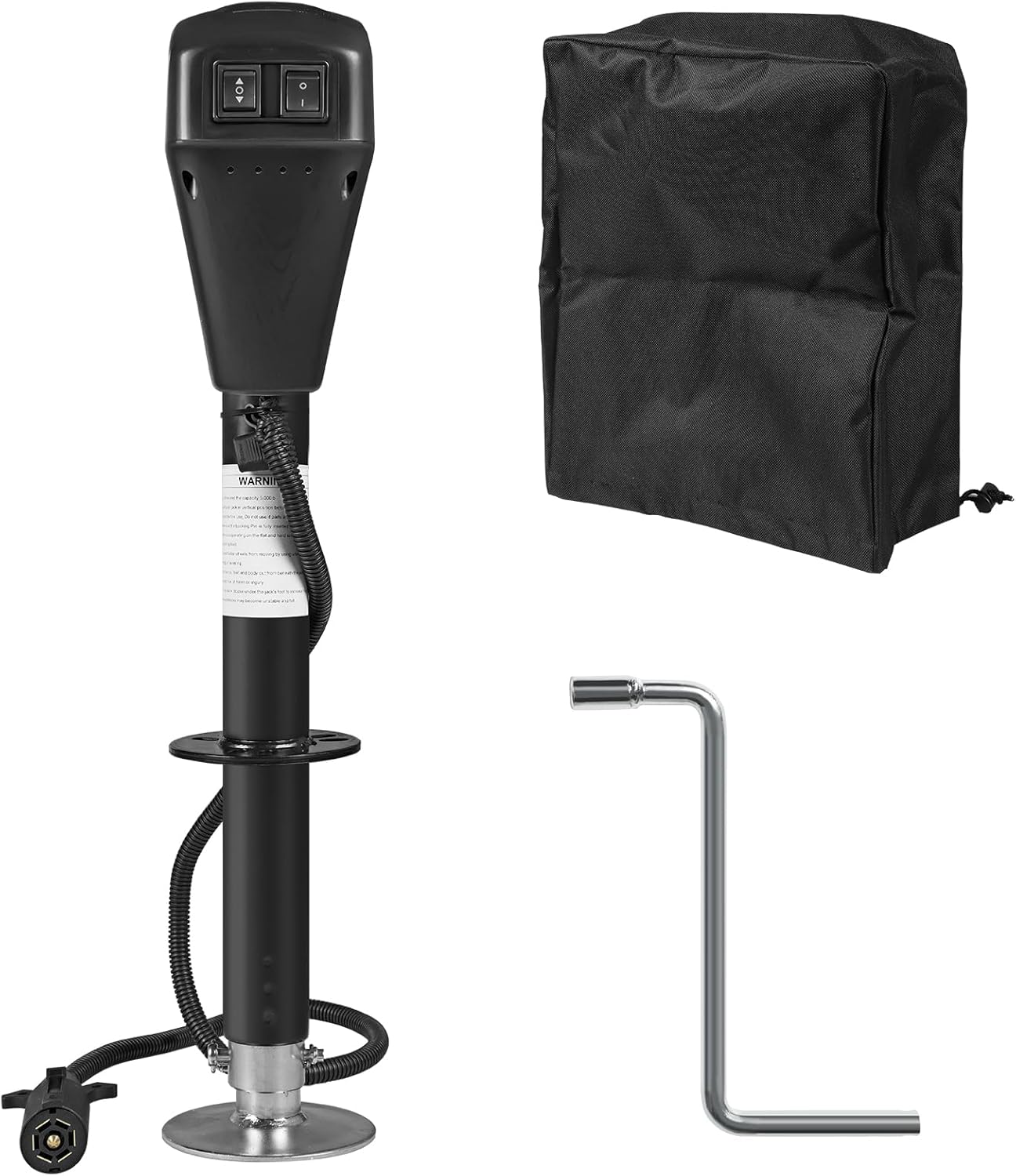 YELLOW JACKET Electric Trailer Jack with 7 Way Plug 5000lbs, Power Tongue Jack 9.84"-33.85" with LED Light and Waterproof Protective Cove for Lifting RV Trailer