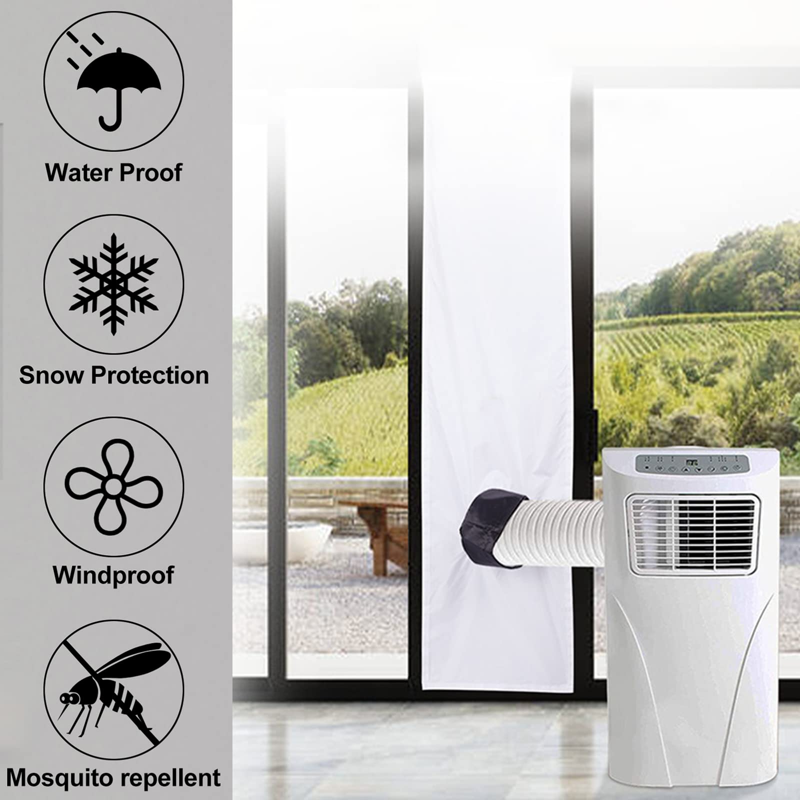 Sellador de ventanas para climatizadores de aire acondicionado, junta de ventana AC para aire acondicionado portátil, parada de aire caliente para fijar a ventanas (2 m, 1 unidad)