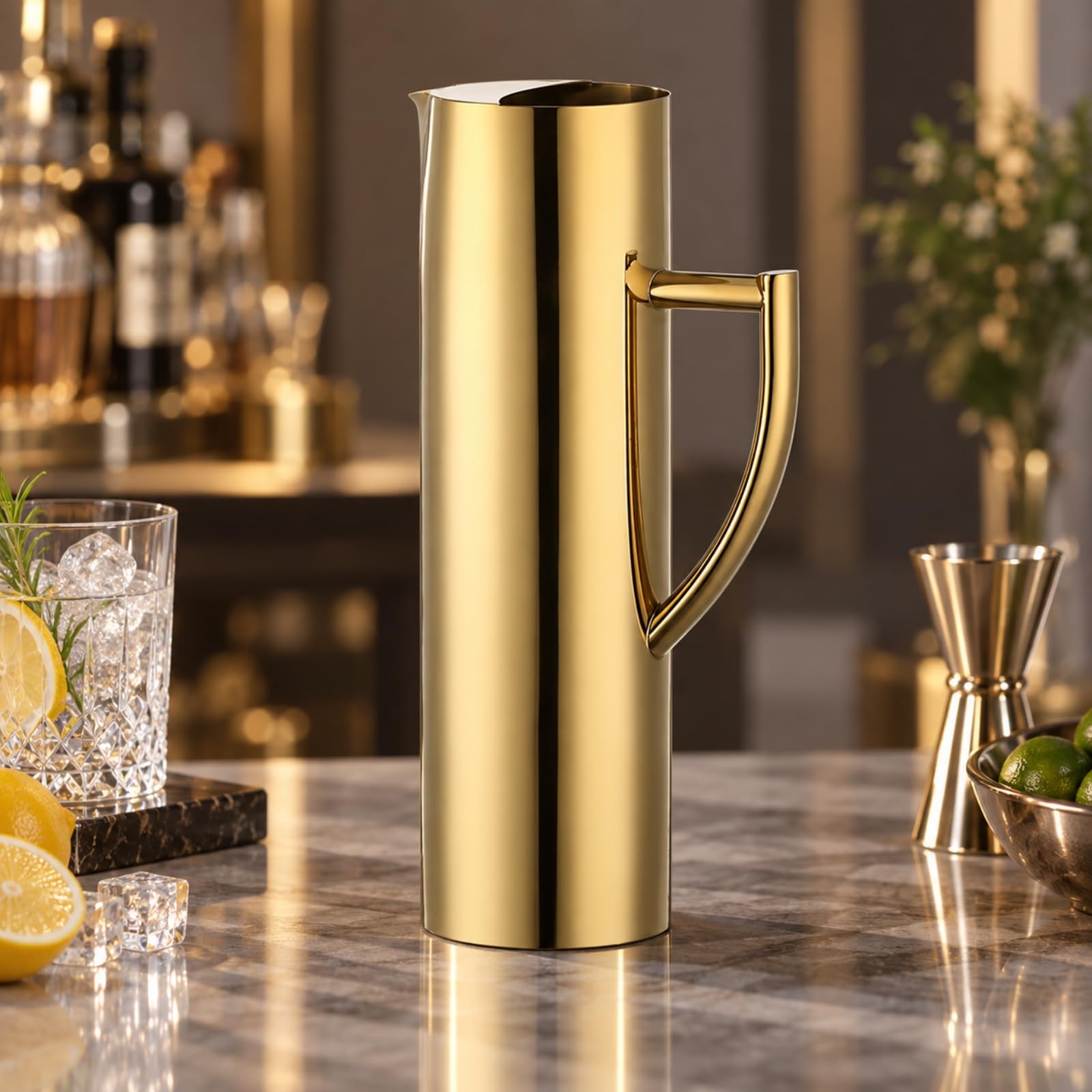 Brocca Cilindrica in Acciaio Inox a Versamento Facile Brocca con Finitura Pratica da Usare con Beccuccio Piatto per Bar, Ristorante, 1L