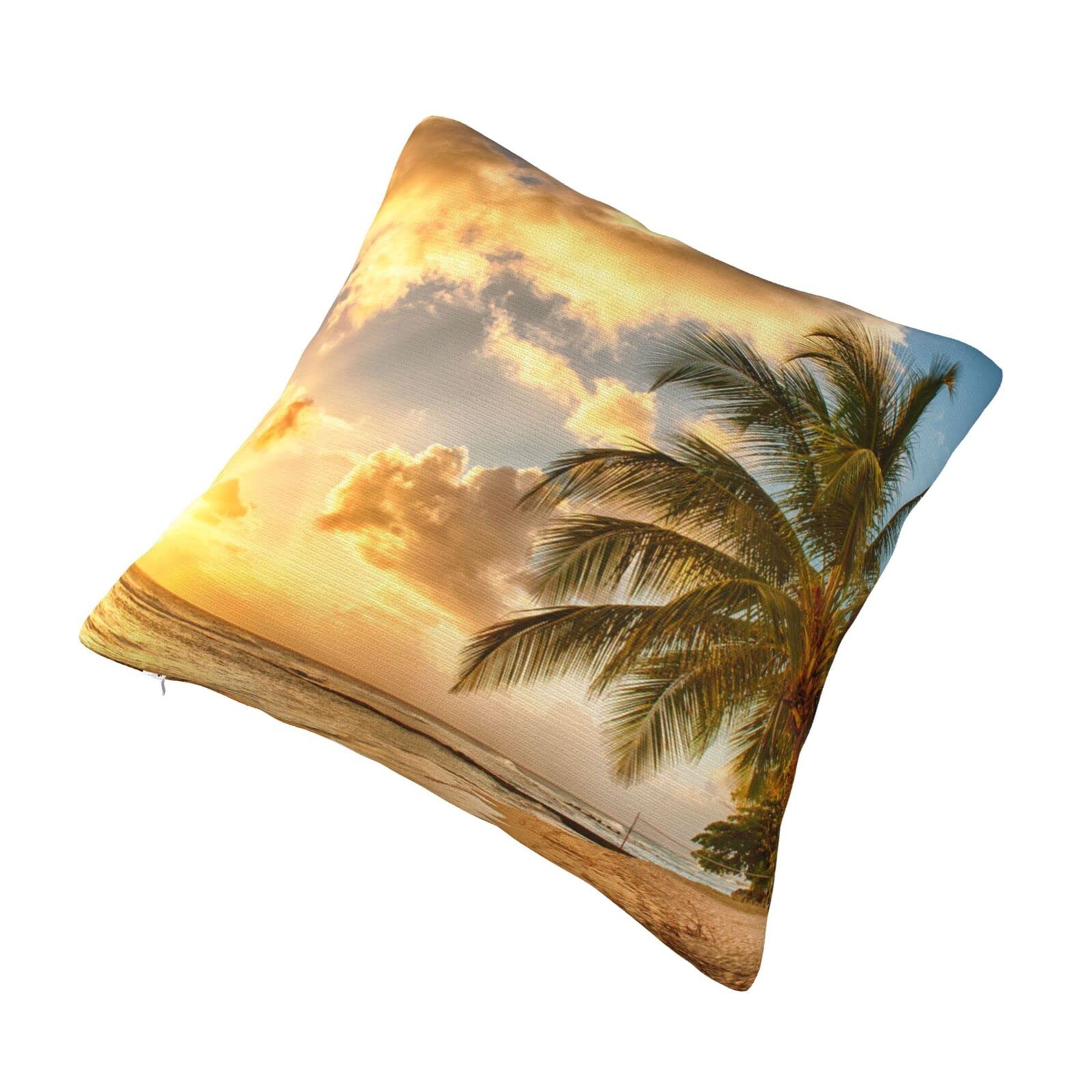 AUBKFELD Sunset Hawaiian Palm Tree Printed Cushion Covers 30x30 Cm Set Of 1 Pcs - Square Plush Pillow Cases Pillowcases For Sofa Bed Couch Home Office Car Decor