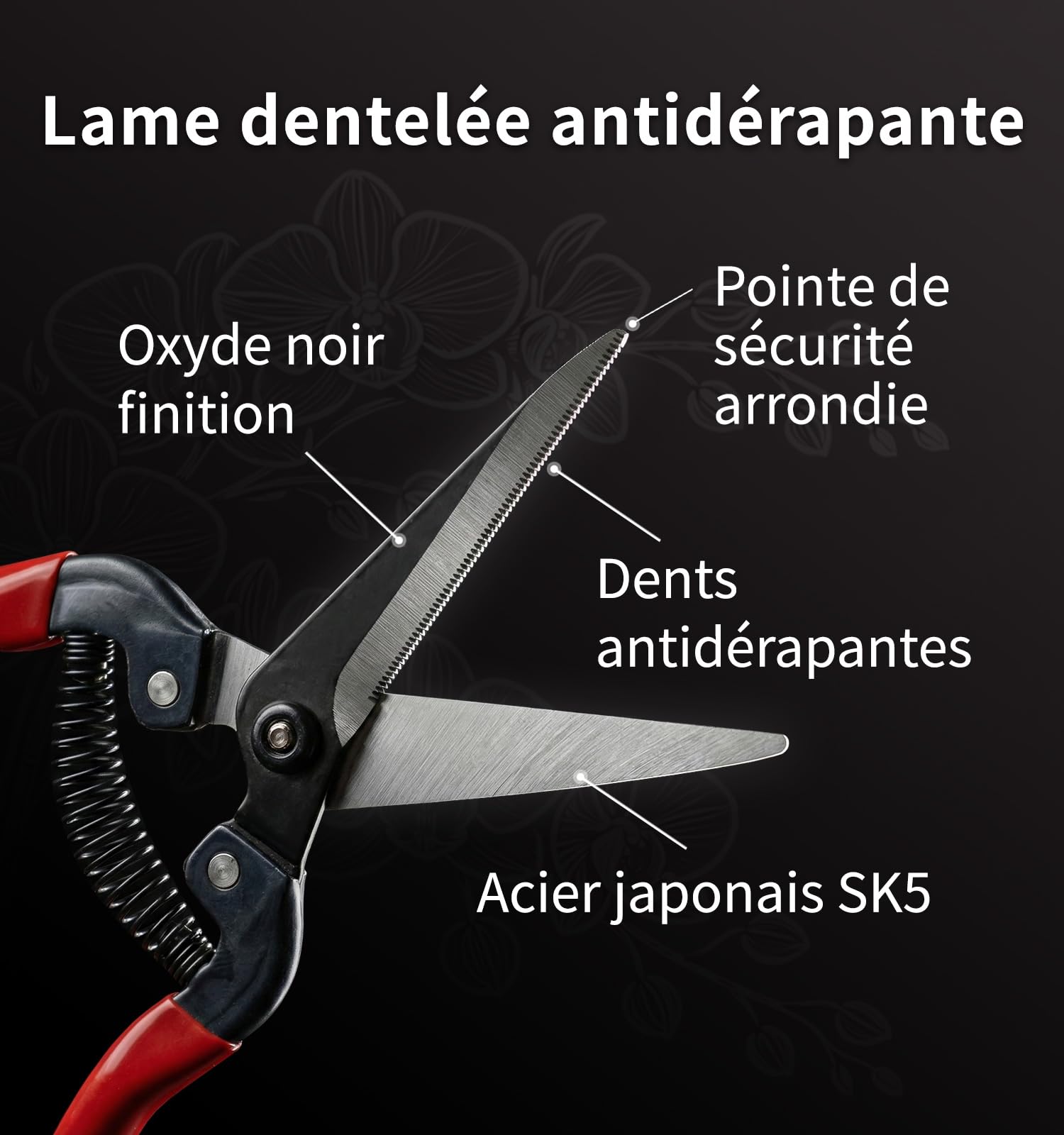 Gardeness – Sécateur droit en acier SK5, ciseaux de jardin ultra tranchants pour plantes, fleurs, fruits, bonsaï – ciseau de jardinage multifonction durable et sans effort