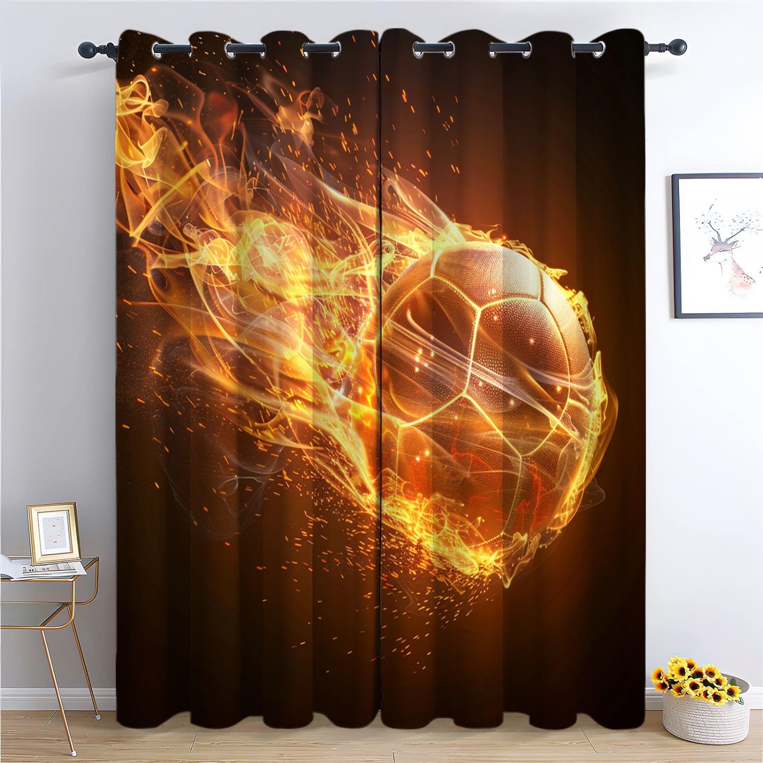Srigzcaly Football Sports Flame Blackout Curtains 84 Drop, Brown Thermal Insulated Eyelet Window Drapes for Bedroom & Living Room - 2 Panels, Total 72" W x 84" L (183x214cm)