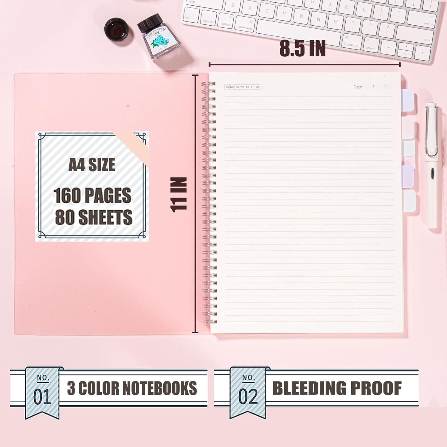 OWSC 3 Pack Ruled Notebook, 8.5 x 11 Inches Spiral Notebooks for Work, School and Journal with 110 GSM Journal Ruled Paper, Large Notebook with 80 Sheets/160 Pages, Hardcover Ruled Journal