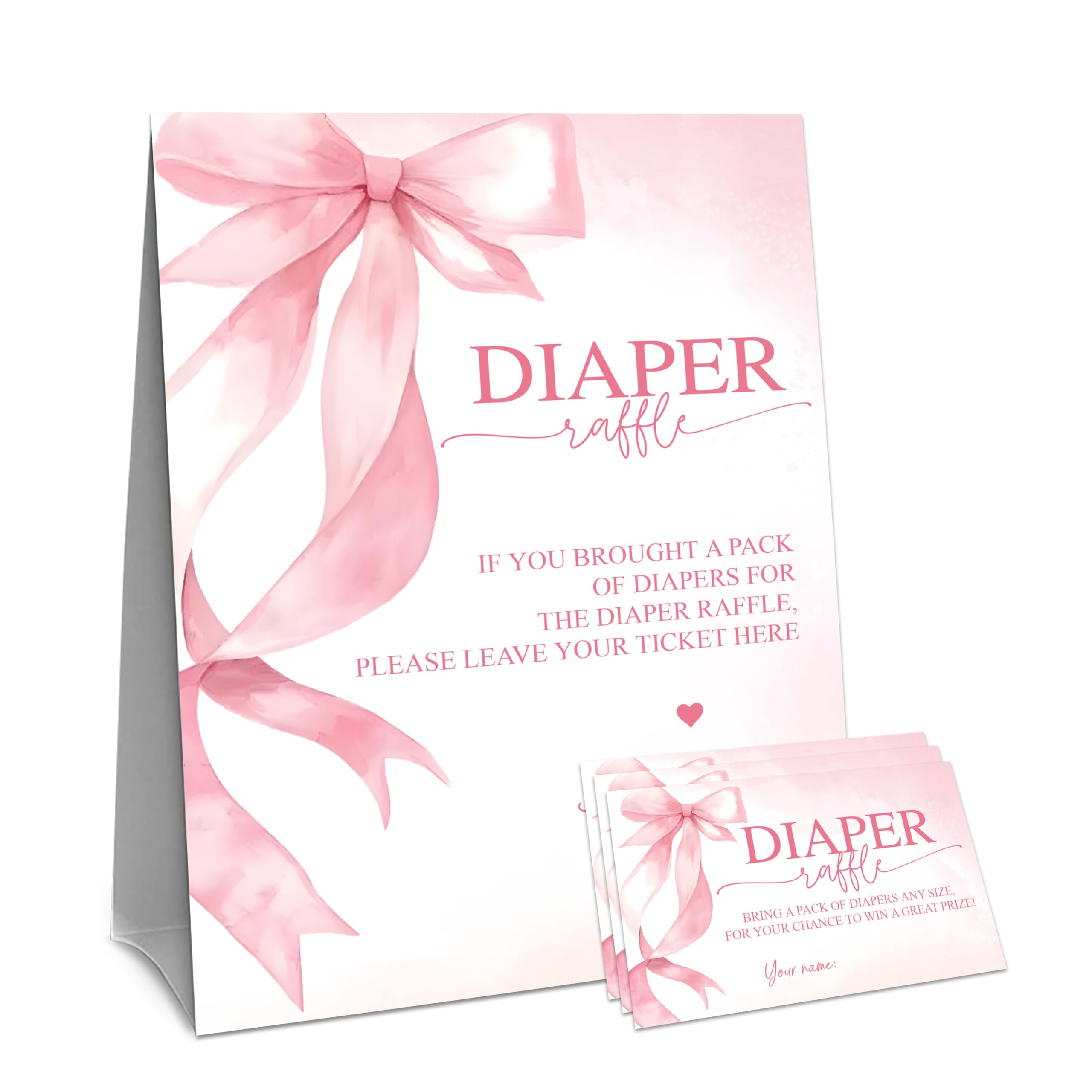 Jeu de tombola couches baby shower fille avec 50 tickets et décoration nœud rose A05
