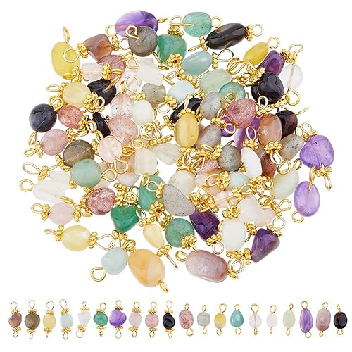 SUPERFINDINGS Gemstone Chip Quartz Crystal Charms Colorful Link Connector Charm for Necklace Keychain Jewelry Making