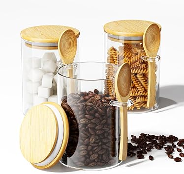 JunVpic Glass Jars with Lids, Overnight Oats Jar, 3 pcs 450ml | tea coffee sugar canisters, salt, spice, cookie, airtight containers