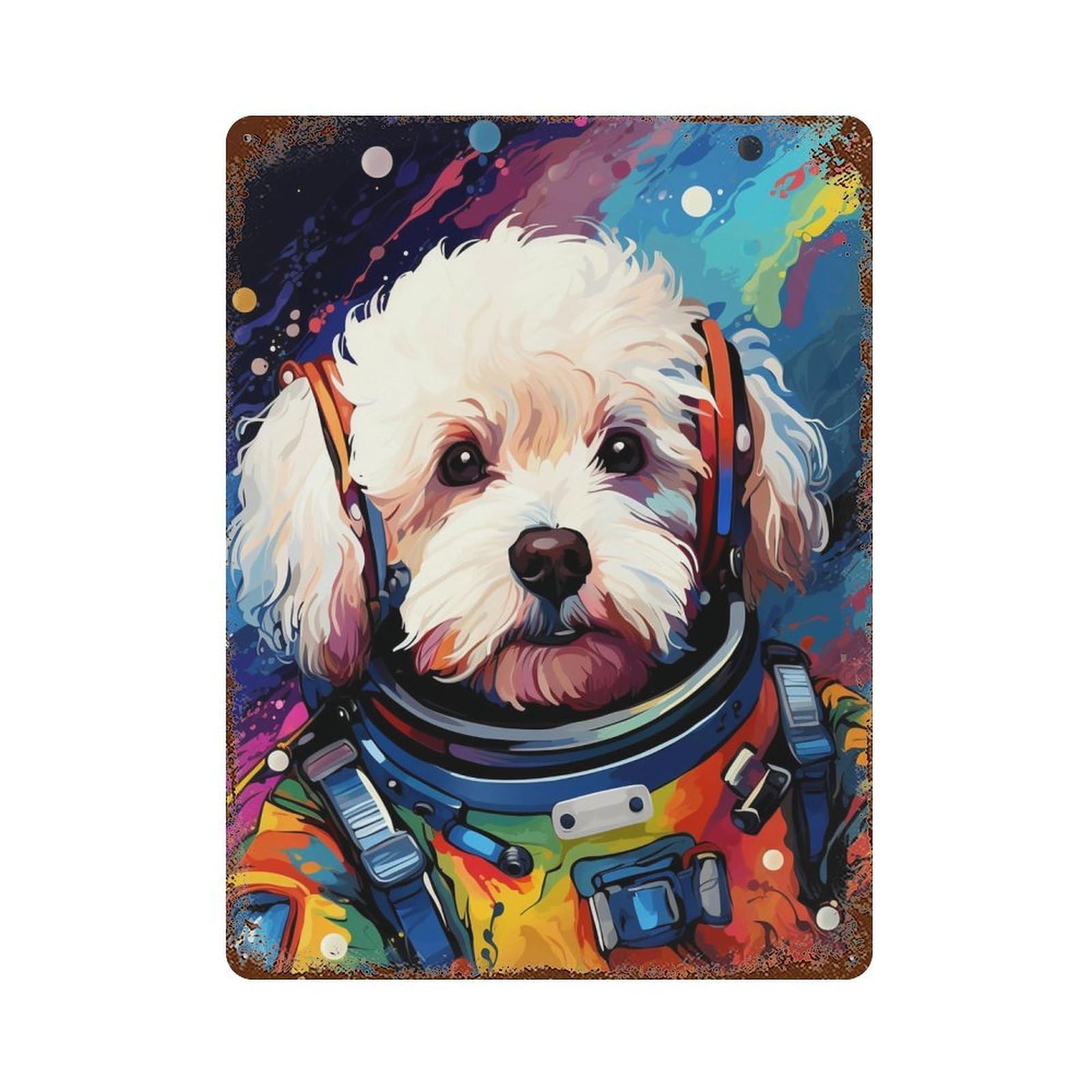 Rust Effect Space Pup Adventure -28 Rustic Tin Plaque 15.7"x11.8", Industrial Home Decor for Bistro, Counter And Cafe Decor