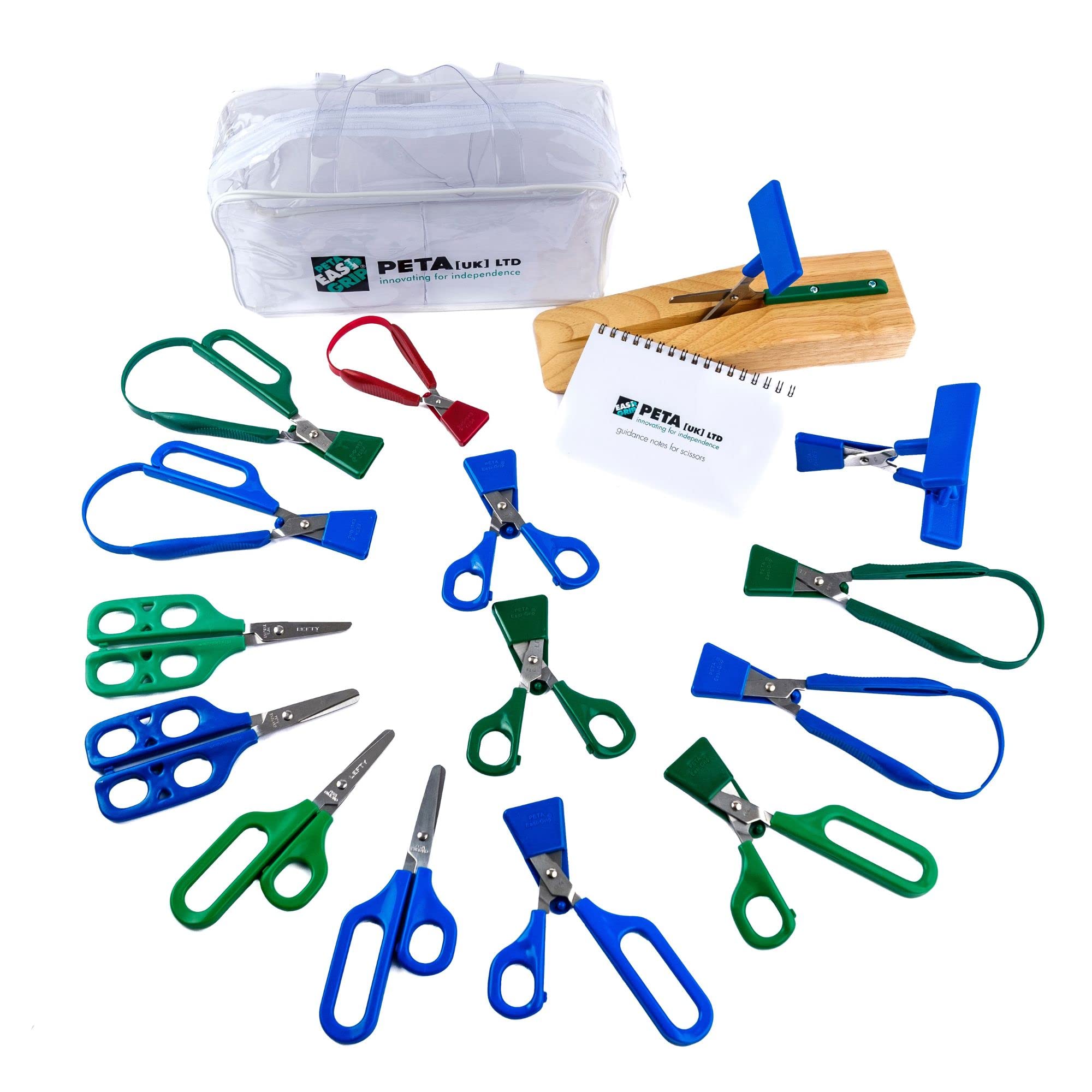 PETA Easi-Grip Comprehensive Scissor Kit, for Learning and Educational Purposes, 15 Stainless Steel Scissors with Ergonomic Grip, for Use by Children’s Occupational Therapists