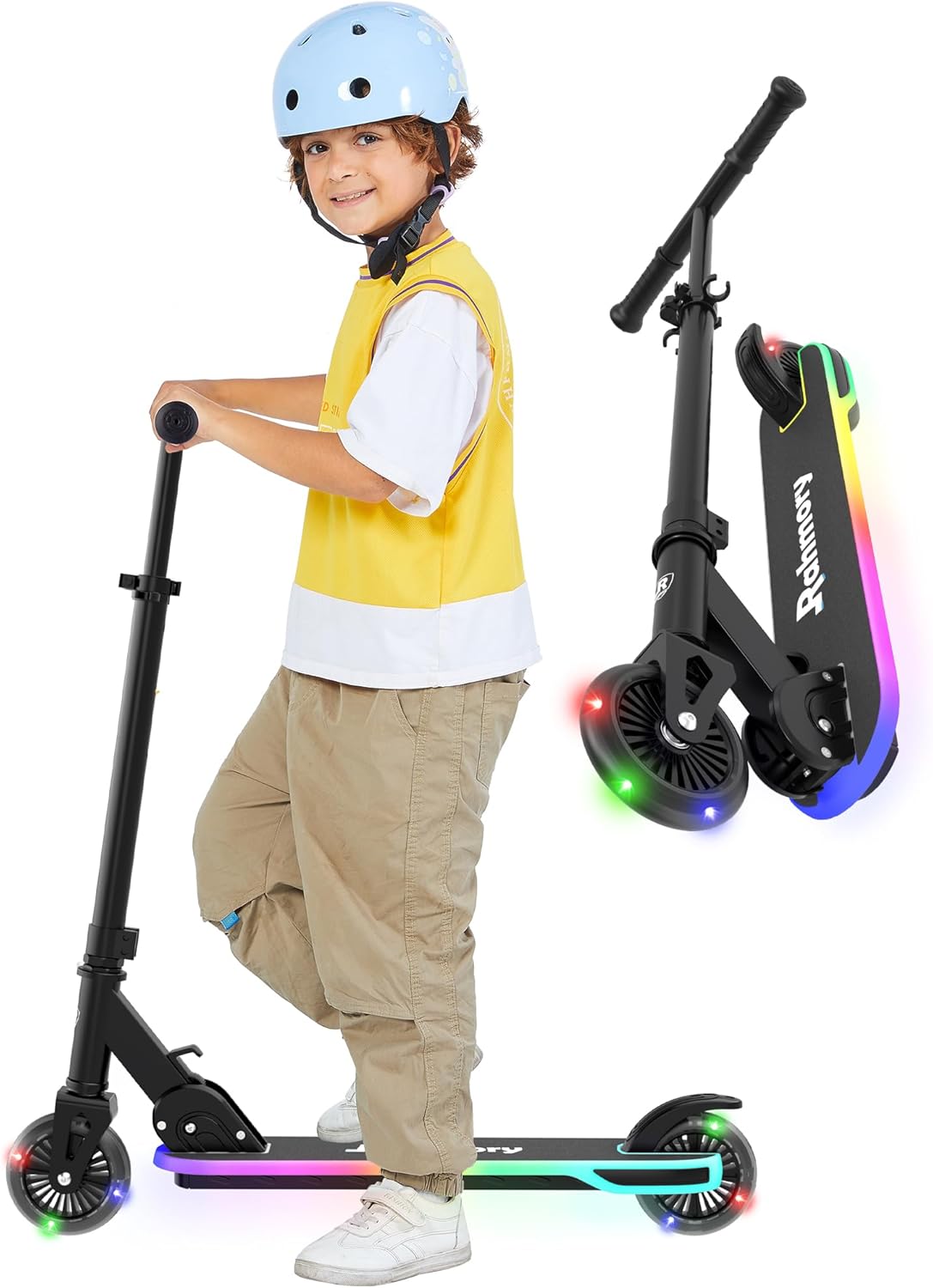 Kick Scooter for Ages 5-12,Kid, Teens. Max Load 155 LBS. Foldable, Lightweight, with Light up Wheels and Dynamic Light Deck, Teen and Adults, 3 Adjustable Levels.