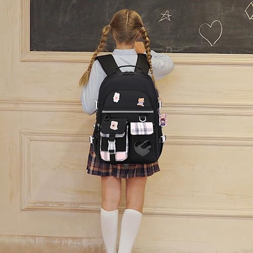 Miniatura 6 de Mochila para niñas - Mochila para libros, mochila escolar para niñas, niños, adolescentes, mujeres, casual, Negro -, Mochilas Daypack