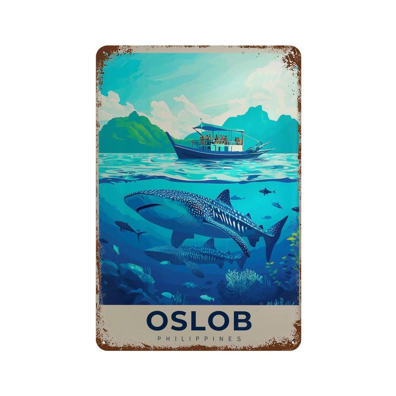 xiaoxiaoshen Oslob Whale Shark Travel Philippines Wall Decor Art Metal Tin Poster Modern Home Decor Art Home Bar Shop Decorations Vintage Sign 30x20cm