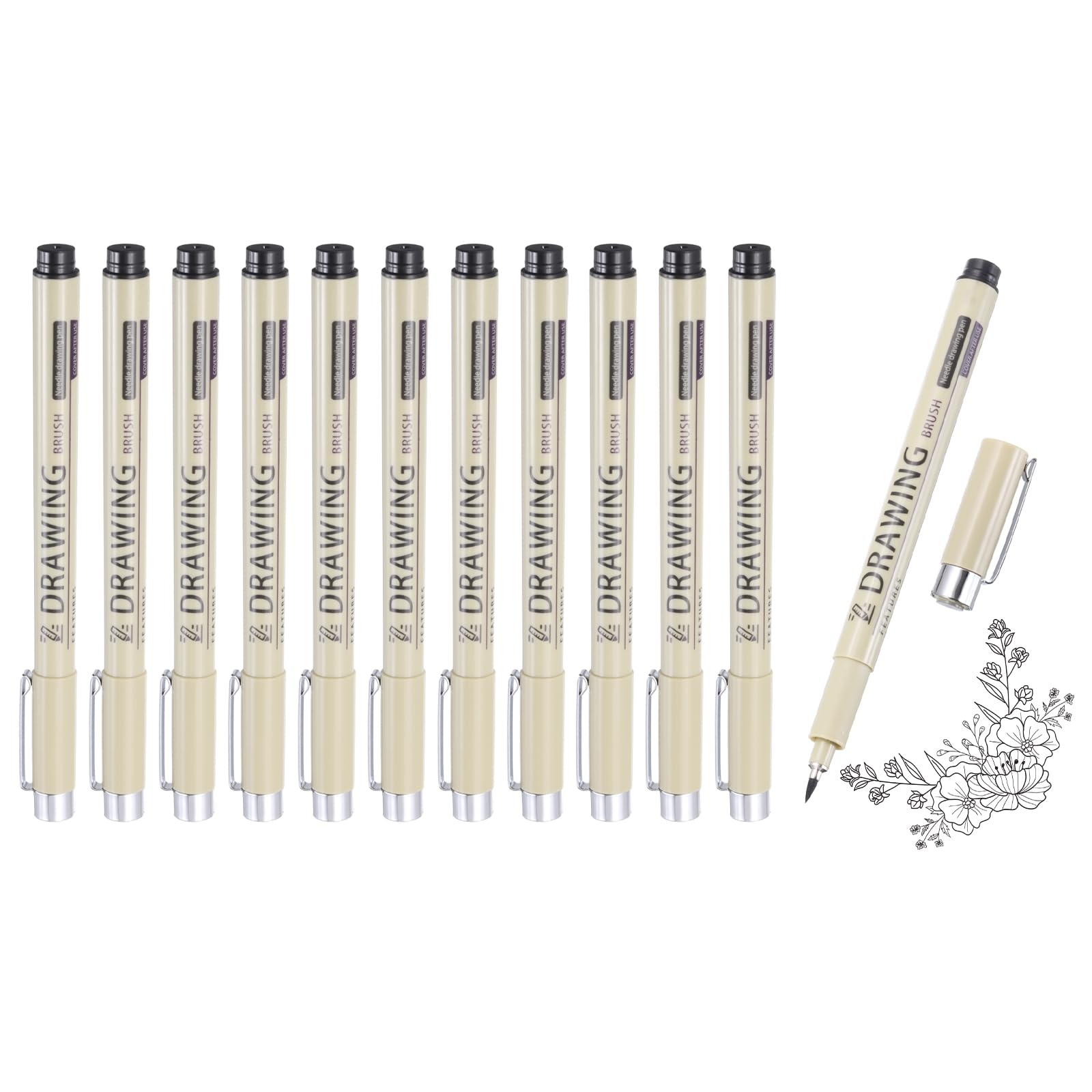 sourcing map 12Pcs Fineliner Ink Pens, 1.0mm Black Micro Pens with Waterproof Archival Ink for Watercolor Sketching Cartoon Technical Drawing โ image 1