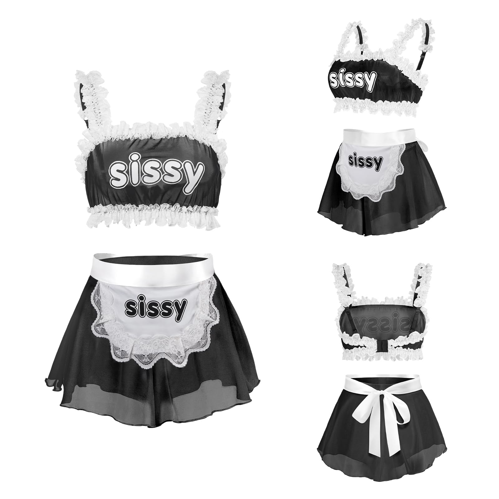 LittleForBig Ensemble de lingerie de nuit unisexe en dentelle réglable avec tablier amovible