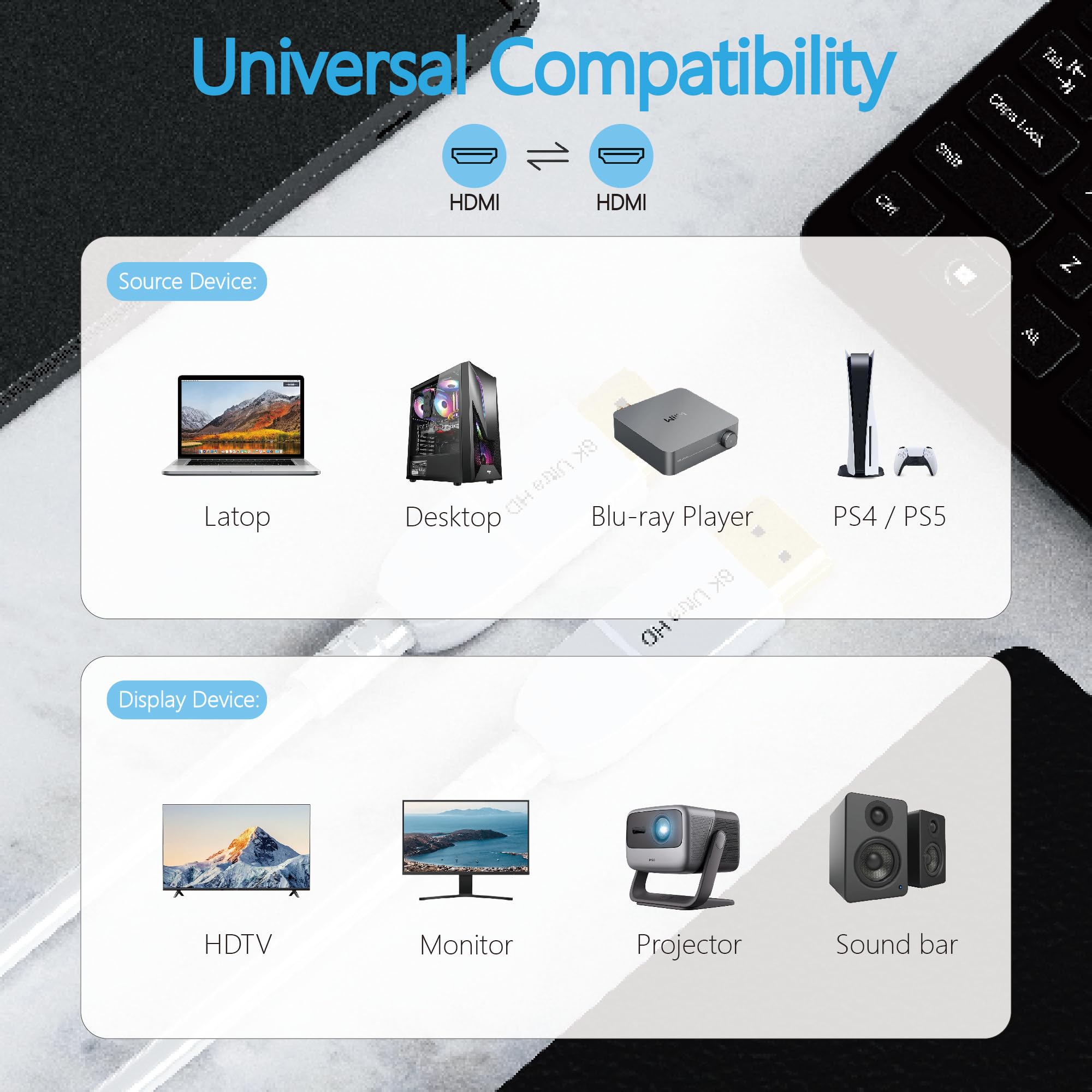 Cavo HDMI in fibra ottica 8K, 45 m, lungo cavo attivo HDMI 2.1, 48 Gbps, ad altissima velocità, 8K a 60 Hz, 4K a 120 Hz, HDR10, eARC 3D HDCP 2.3, compatibile per laptop, PC, monitor, PS5, PS4, Xbox