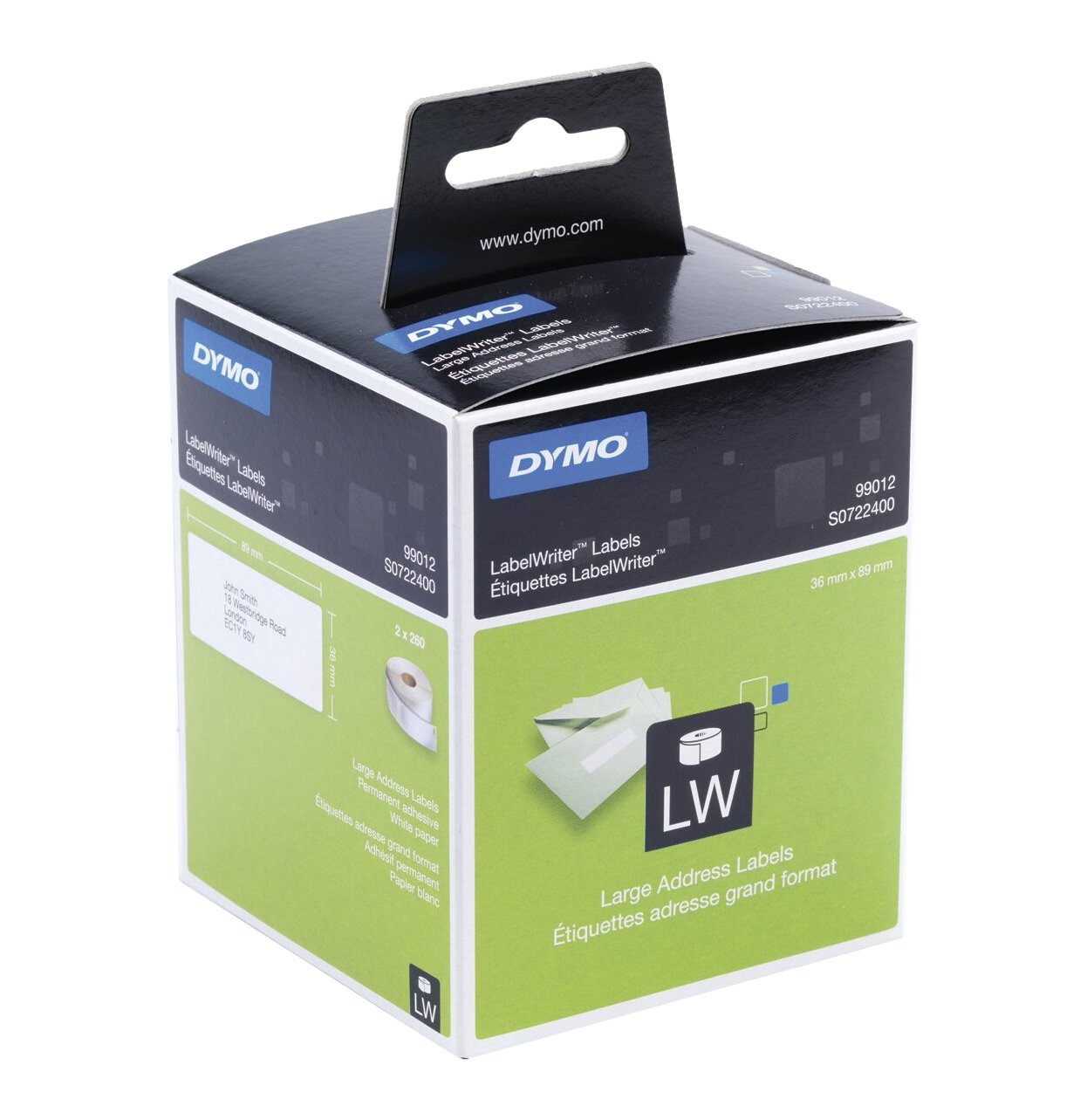 DYMO LW grandes étiquettes d'adresse autocollantes authentiques | 36 mm x 89 mm | impression en noir sur fond blanc | 2 rouleaux de 260 étiquettes (520 étiquettes) | pour les étiqueteuses LabelWriter