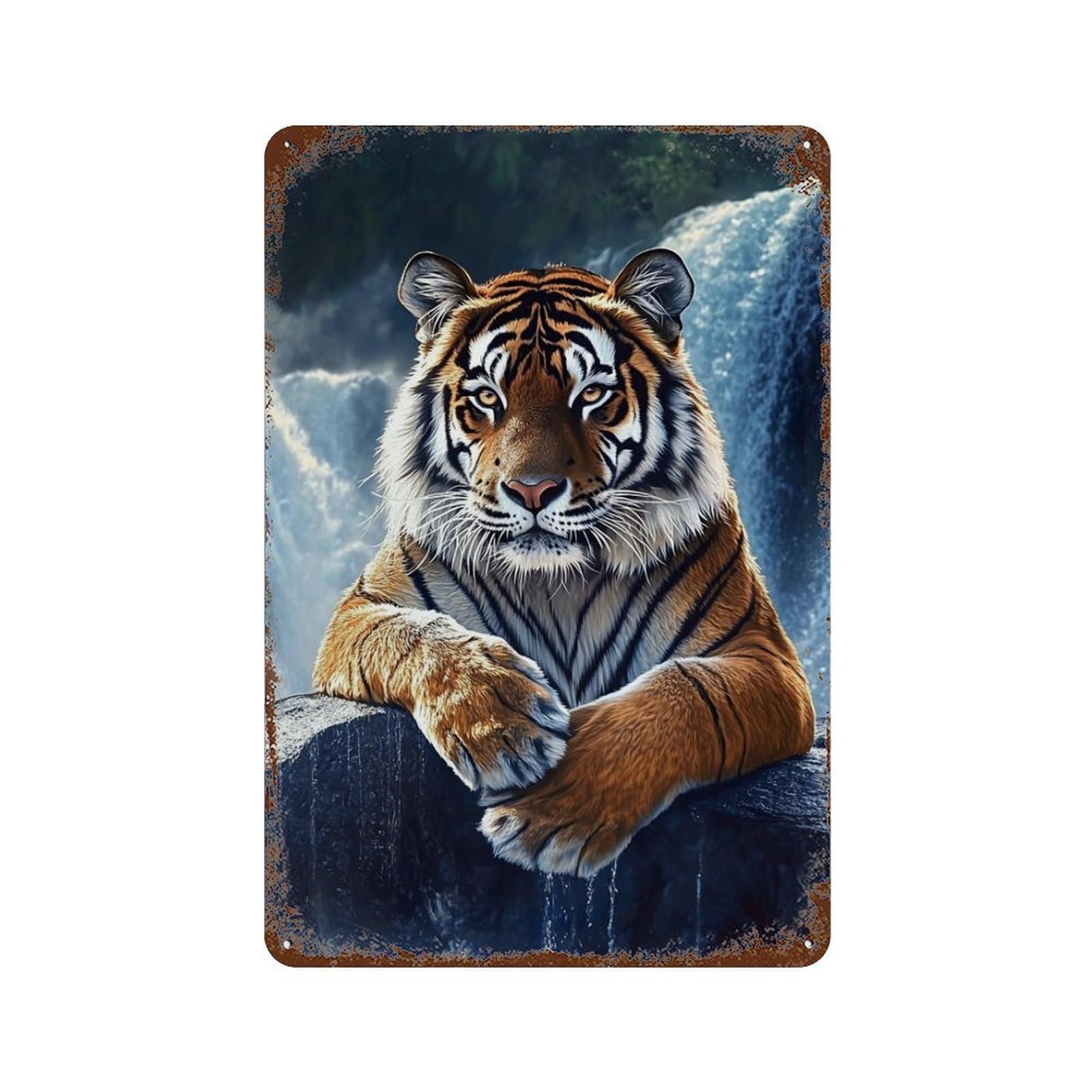 Tiger Waterfall Majesty Retro Metal Sign 11.8"x7.9", Vintage Wall Decor for Garage, Pub Or Kitchen