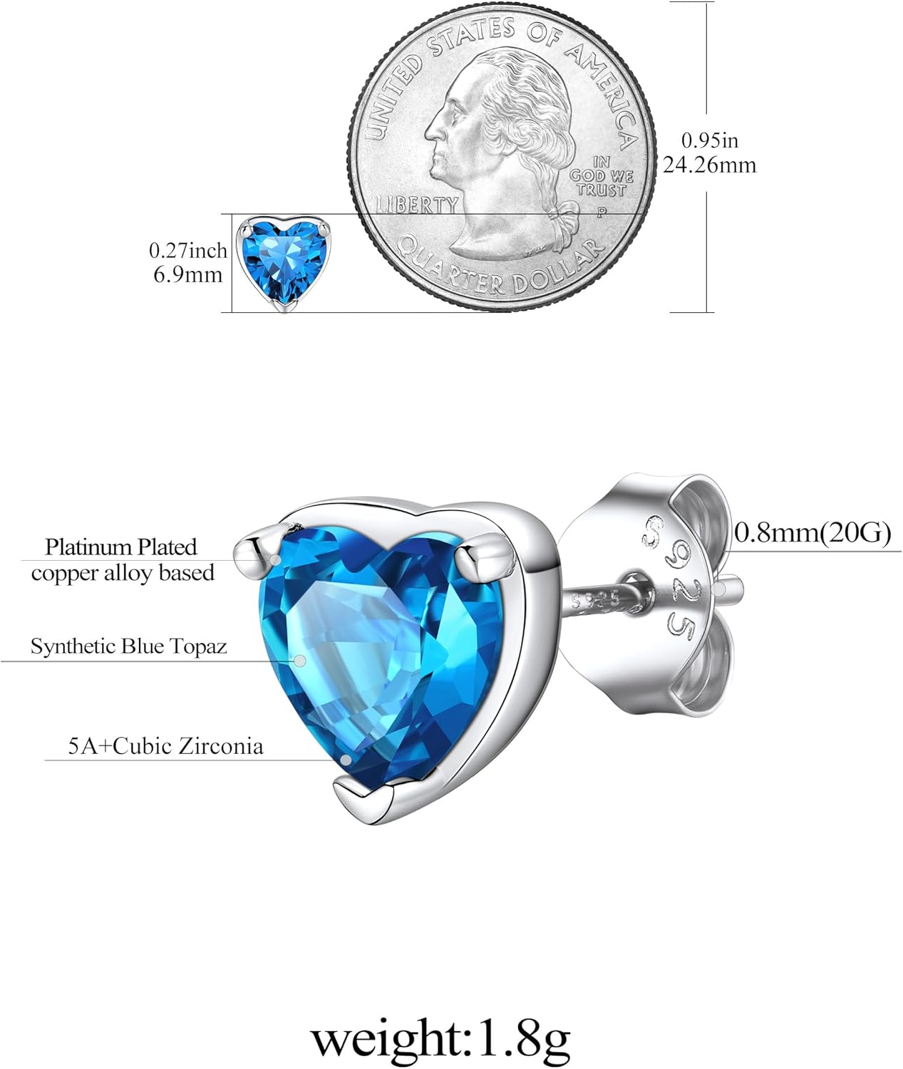 FindChic Sparkling Birthstone Heart Stud Earrings for Women, Silver Plated Studs Cubic Zirconia Earring with 925 Sterling Silver Post & Push Backs, 12 Months Birthday Anniversary Jewelry Gift - Image 6