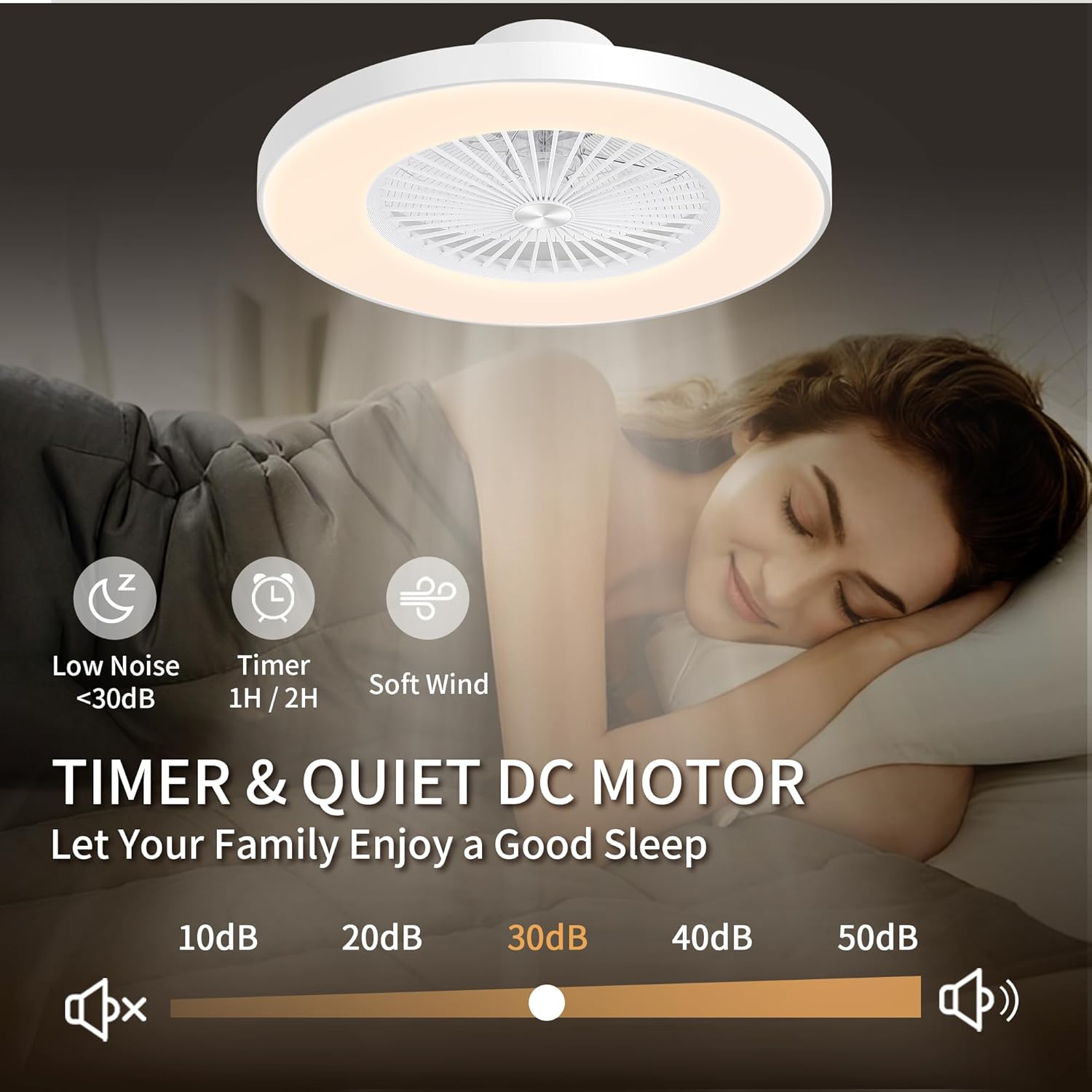 24" Bladeless Ceiling Fan with Light, Smart Low Profile Ceiling Fan with Dimmable Lights,Remote/APP Control, Enclosed Flush Mount Fan Light for Kid's Bedroom & Living Room