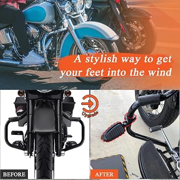 FOVPLUE Adjustable Footrest w/Mounting P-Clamps for Harley Softail Touring