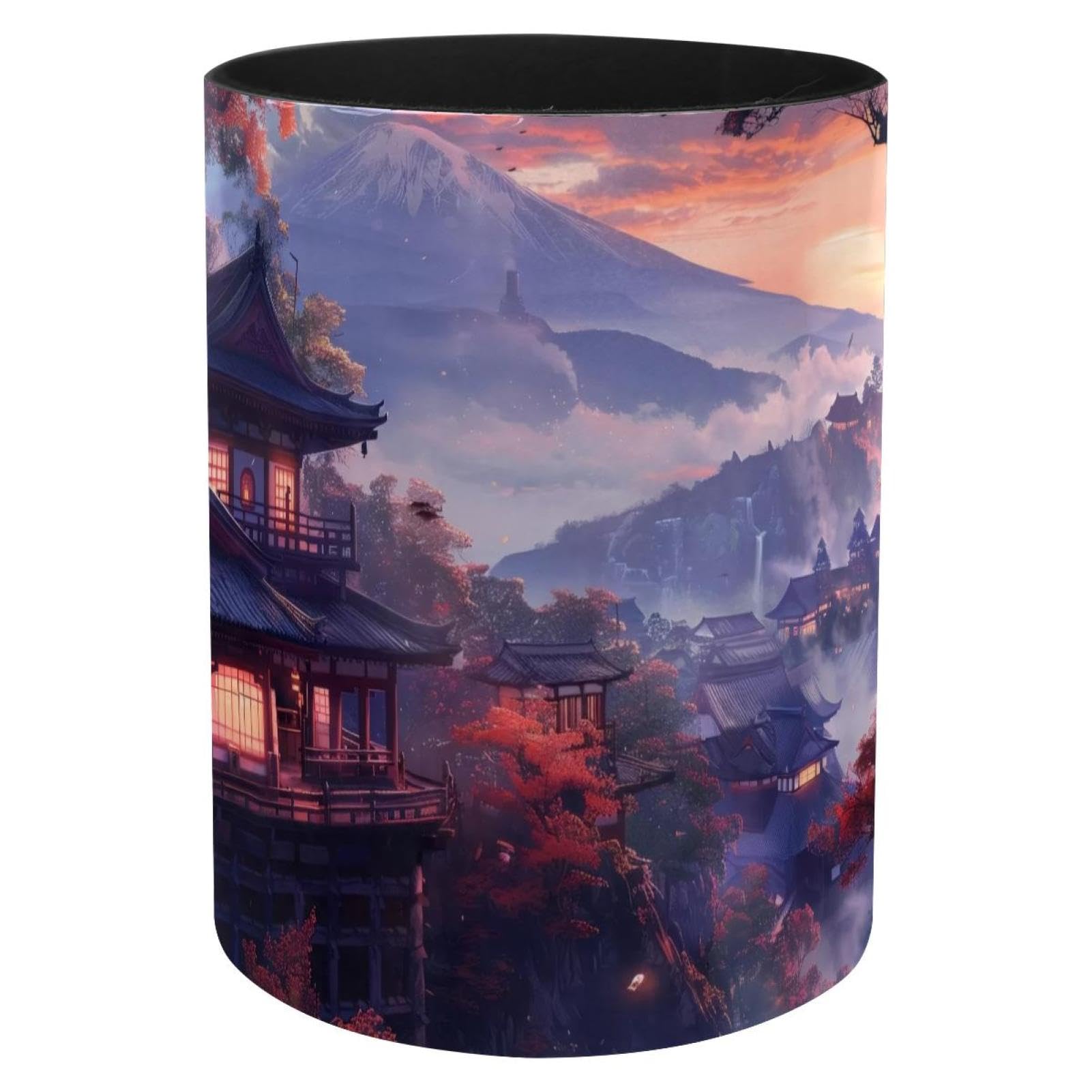 VAPOKF Japanese Temple Group Pen Holder for Desk, PU Leather Pen Pot Pencil Holders Makeup Brushes Storage Desktop Stationary Supplies Organiser for Home Office