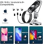 SKYBASIC USB Digital Microscope Camera, Handheld HD Inspection Camera 50x-1600x Magnification with Adjustable Stand, 8 LED Lights, Portable Microscopes Compatible with iOS & Android Devices（Black）