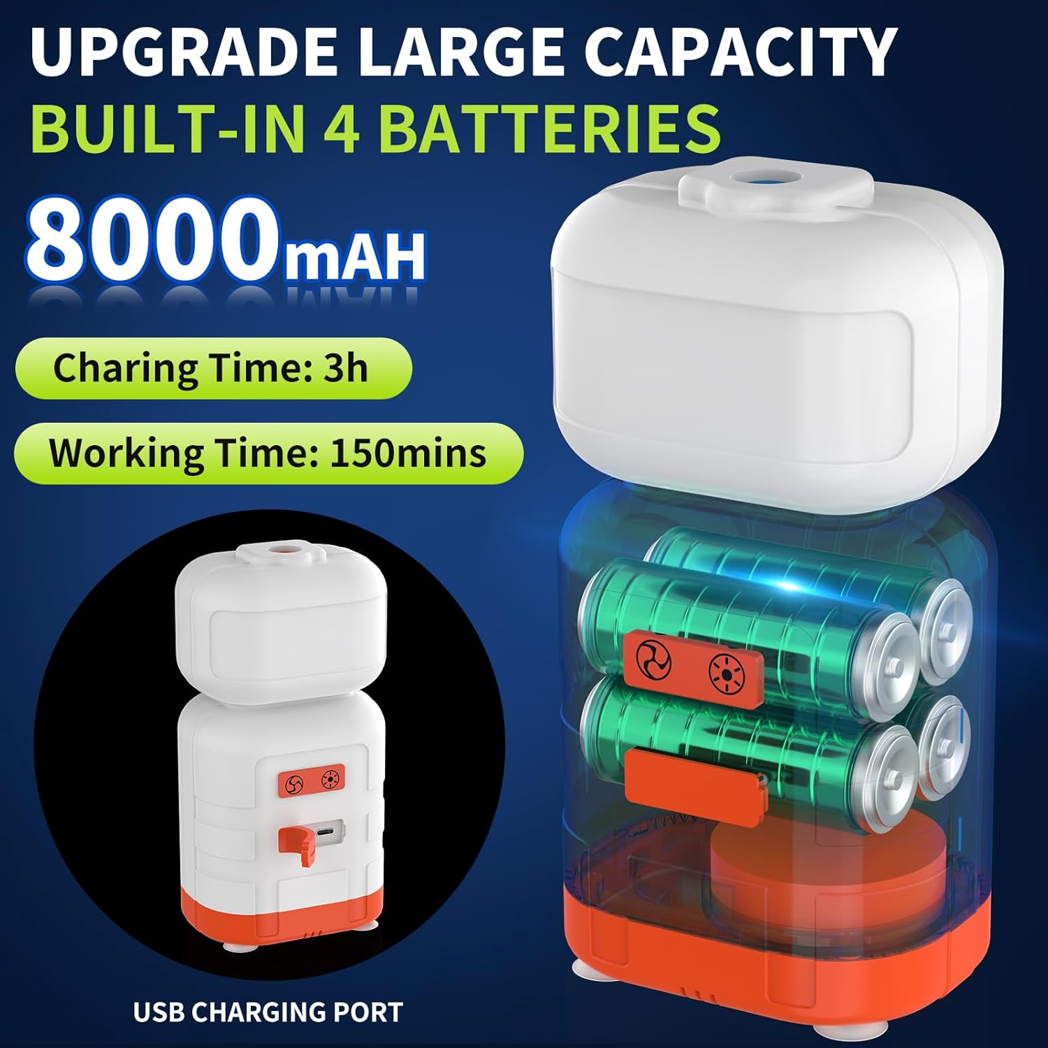 Portable Shower For Camping，Upgraded 8000mah Rechargeable Camping Shower With Lighting, IPX7 Waterproof Camp Shower For Outdoor Lighting, Car Washing, Flower Watering, Pet Cleaning