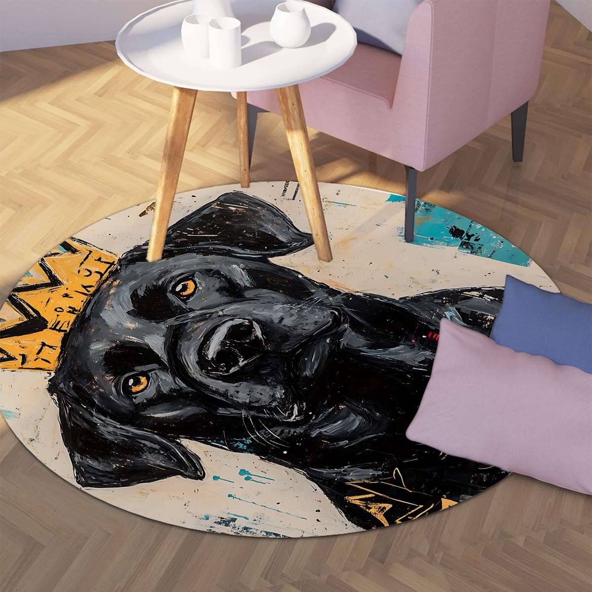 Tapis rond crème de sol circulaire lavable de 240cm pour zones à fort trafic