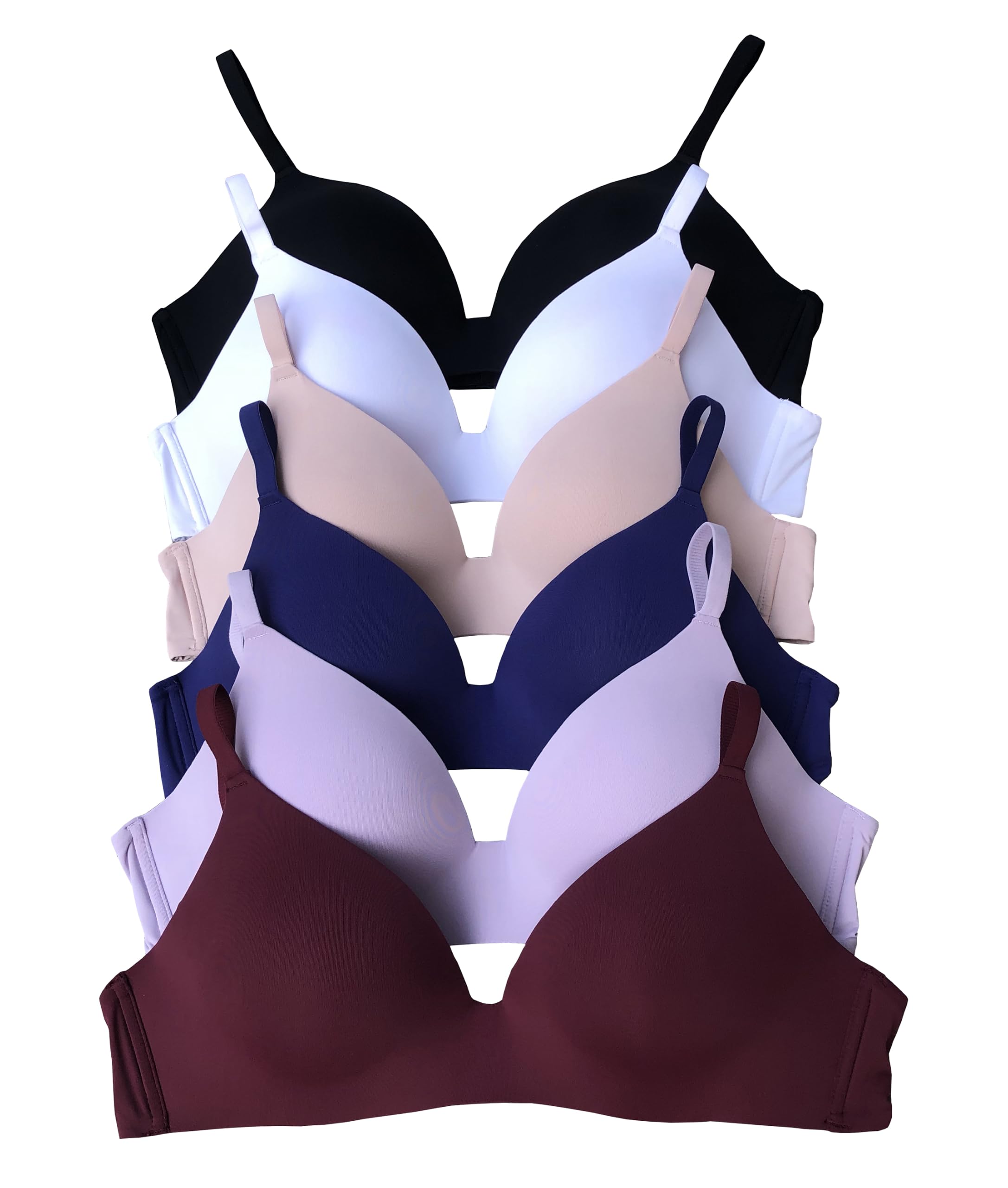 Viola's Secret 6 Pack of Color Print T-Shirt Bras B Cup C Cup and D Cup