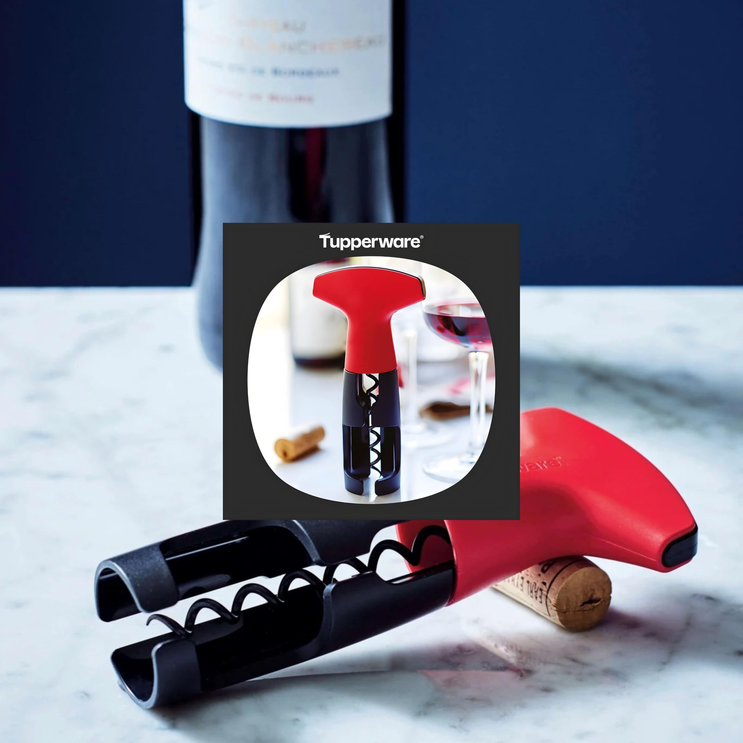 Tupperware Tire-Bouchon Haut de Gamme en Acier Inoxydable - Ouverture Facile Sans Effort - Poignée Ergonomique Antidérapante - Compact et Rangement Sécurisé - 8.1 x 4.2 x 16 cm - Cuisine Bar Voyage