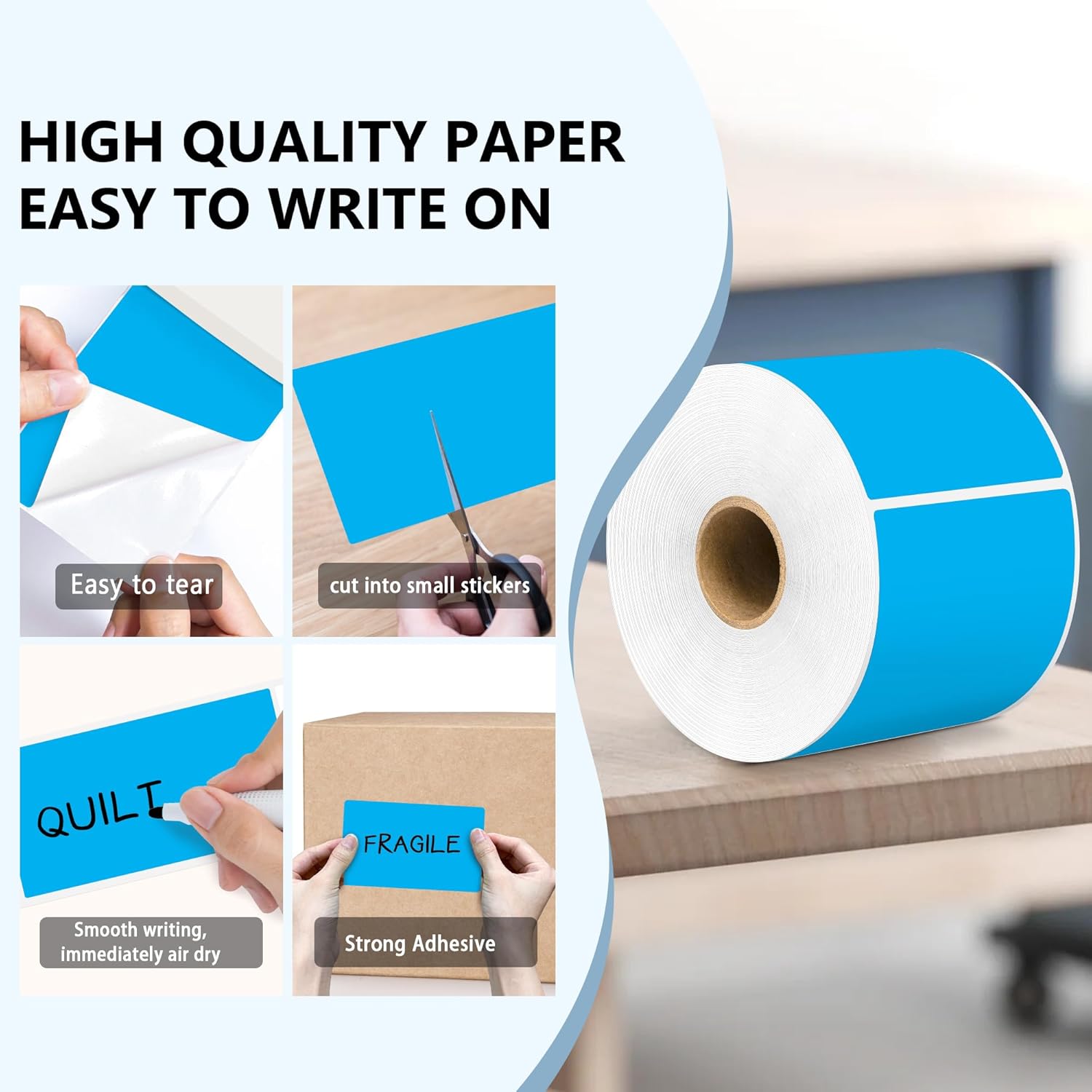 PARLAIM 3 X 5 Inch 4Rolls/1000 Per Roll Rectangle Inventory Color Coding Labels,Roll Square Label Stickers for Home (Sky Blue)