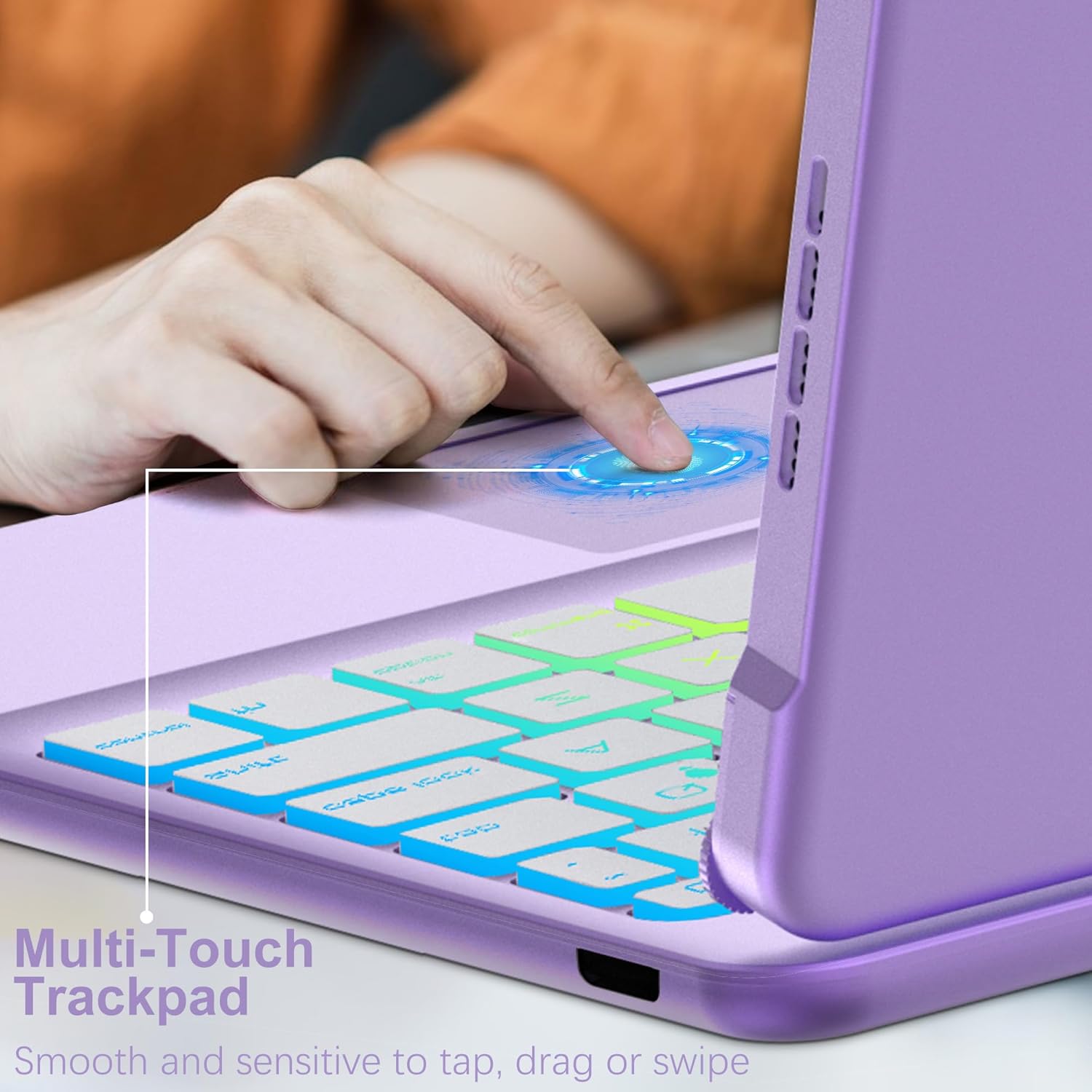 FOGARI keyboard case with an Apple Pencil placed in its side holder, indicating charging support.