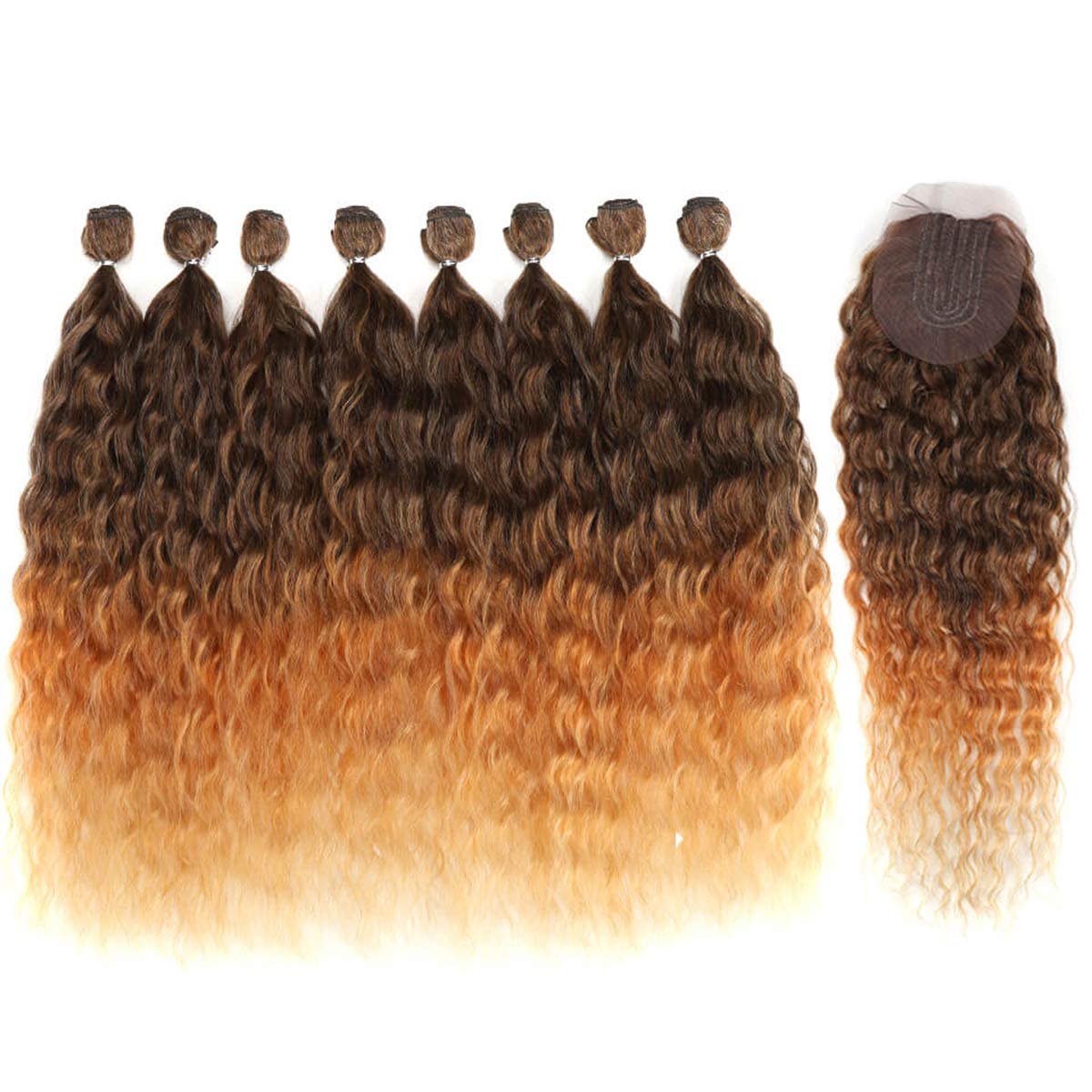 DÉBUT synthetic hair bundles with closure weave bundles with frontal swiss lace 9pcs Water Wave 20 inch 240g high temperature fiber (20 inches, T077)