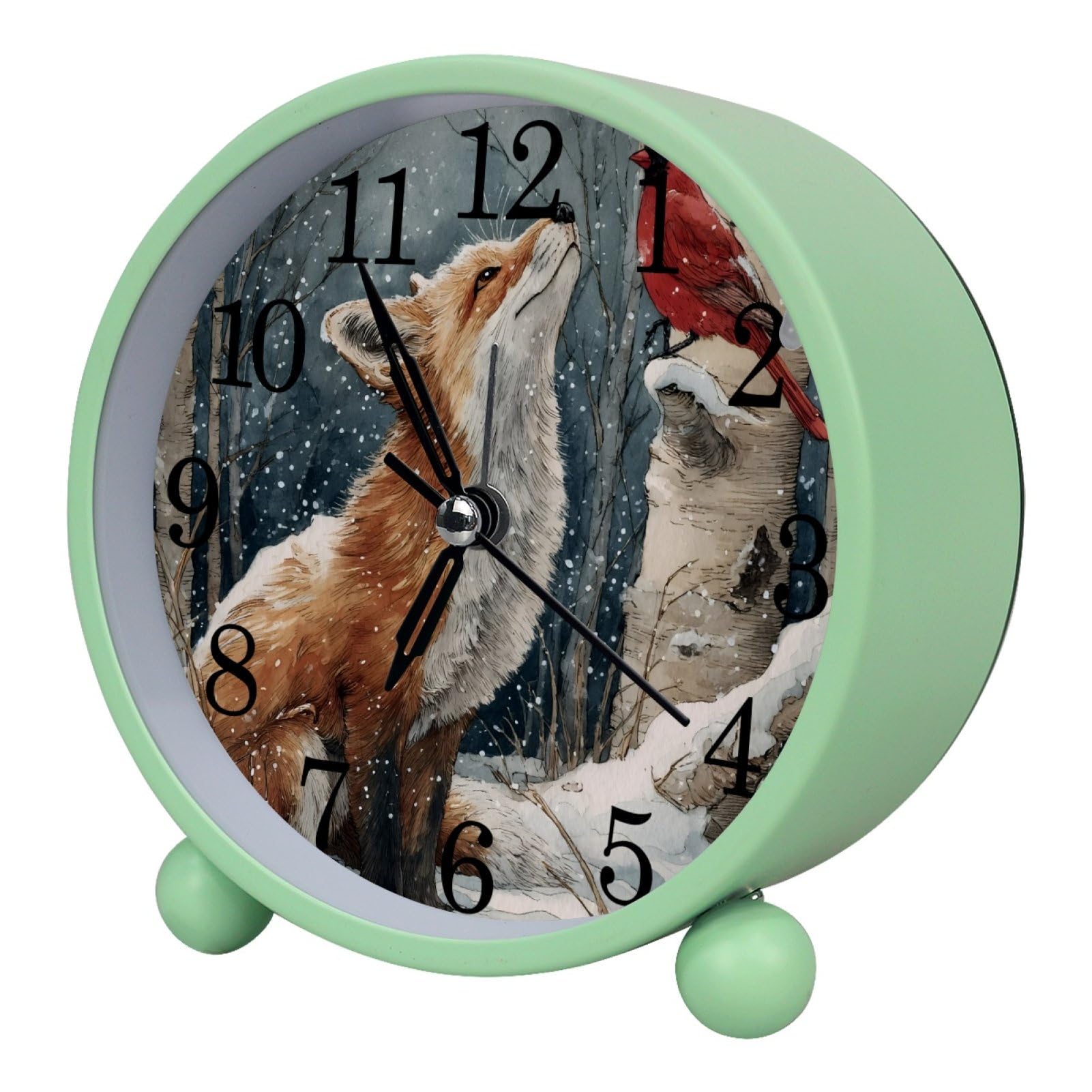 etoenbrc Fox Pattern 10.9" Alarm Clock,Small Battery Operated Clock, Slient Plastic Table Clock for Living Room Decor,Bedroom,Office