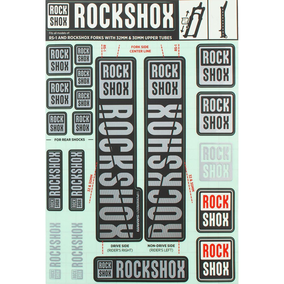 Decal RockShox 30 32mm Rénovation Graphique Fourche Vélo