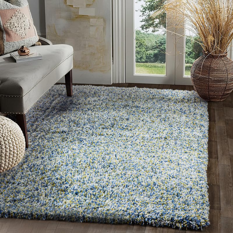 Image of FIASCO Round Shaggy Carpet Plain Fur Rugs Home and Office Sqaure Microfiber 2 Inch Pile Height Back in Canvas Modern Interior Mats 6X6 Feet Yellow Ivory Mix