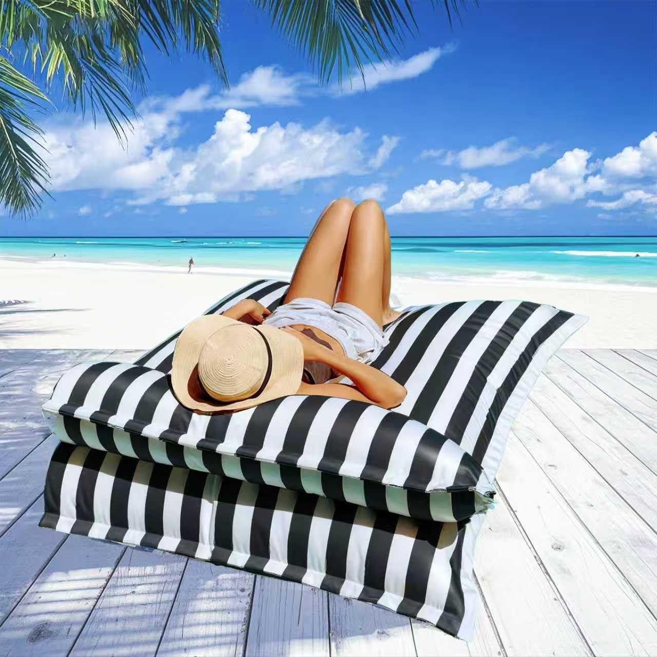 Waterproof Bean Bag Seat（Empty Bag No Filling） - Reusable Swimming Original Adult Size Water Bags Pouf Cover No Filler Garden Beach Camp Beanbag(Black,L-140x180cm-cover)